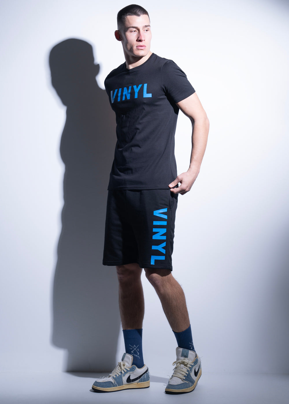 Vinyl βερμουδα με τυπωμα μαυρη cotton regular fit ανδρικη