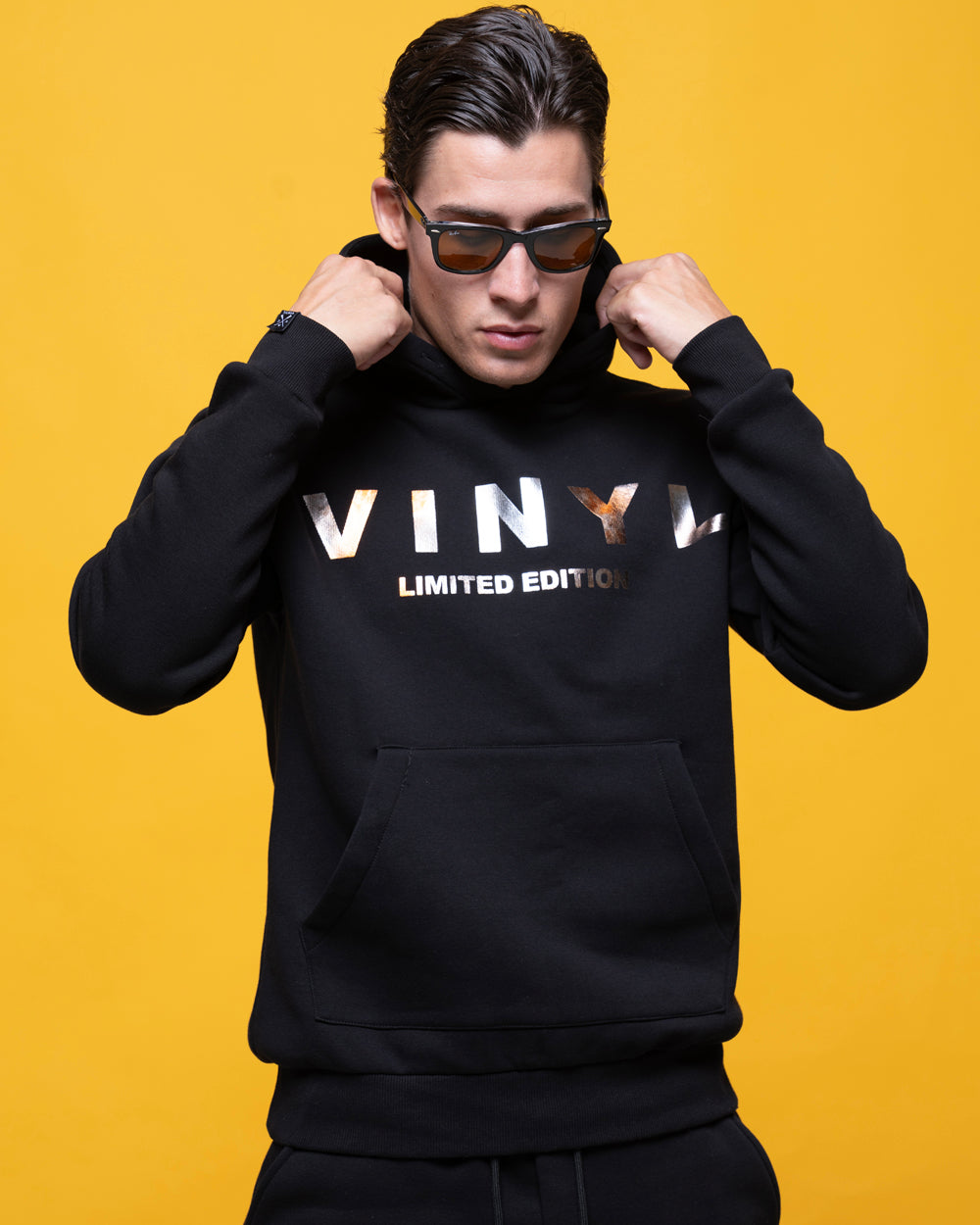 Vinyl φουτερ μαυρο με τυπωμα cotton regular fit - limited edition hoodie