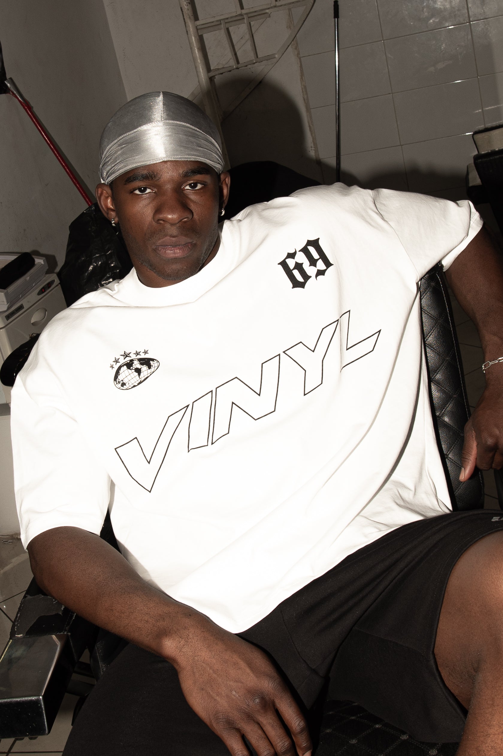 Vinyl T-shirt with white print cotton regular fit - golden aura t-shirt - limited edition