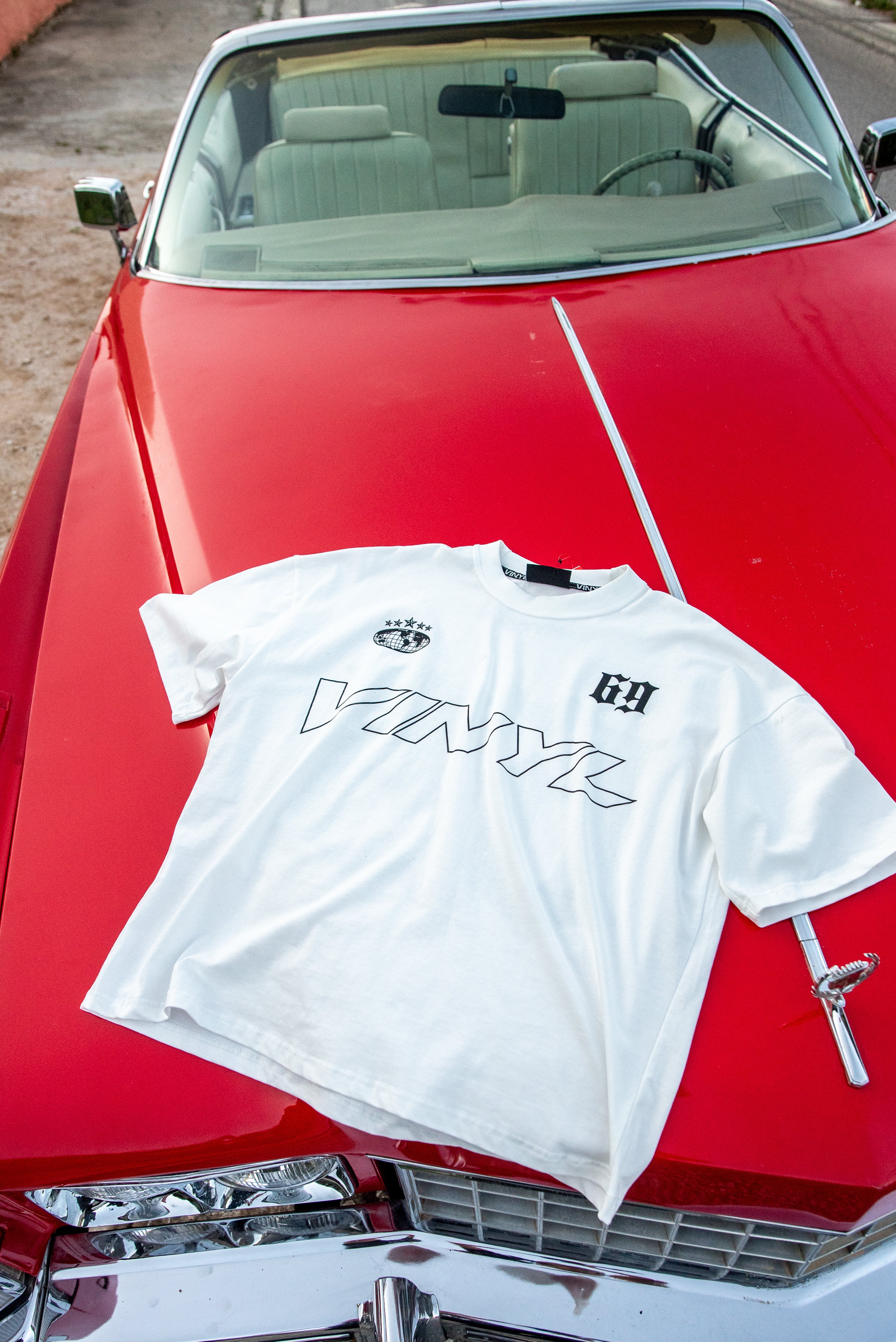 Vinyl T-shirt with white print cotton regular fit - golden aura t-shirt - limited edition