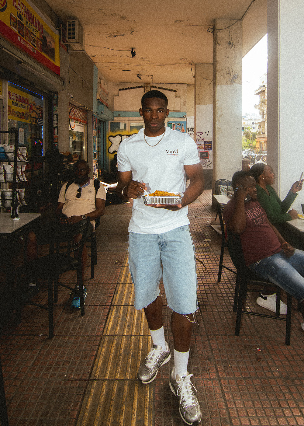 Vinyl μπλουζα με τυπωμα λευκη cotton regular fit - linewave t-shirt