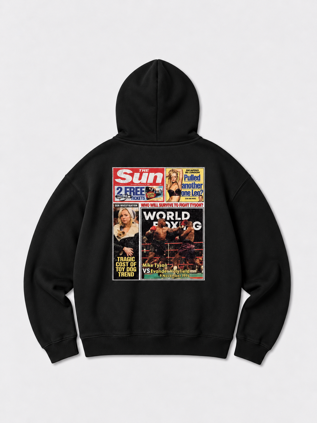 Newspaper print hoodie black