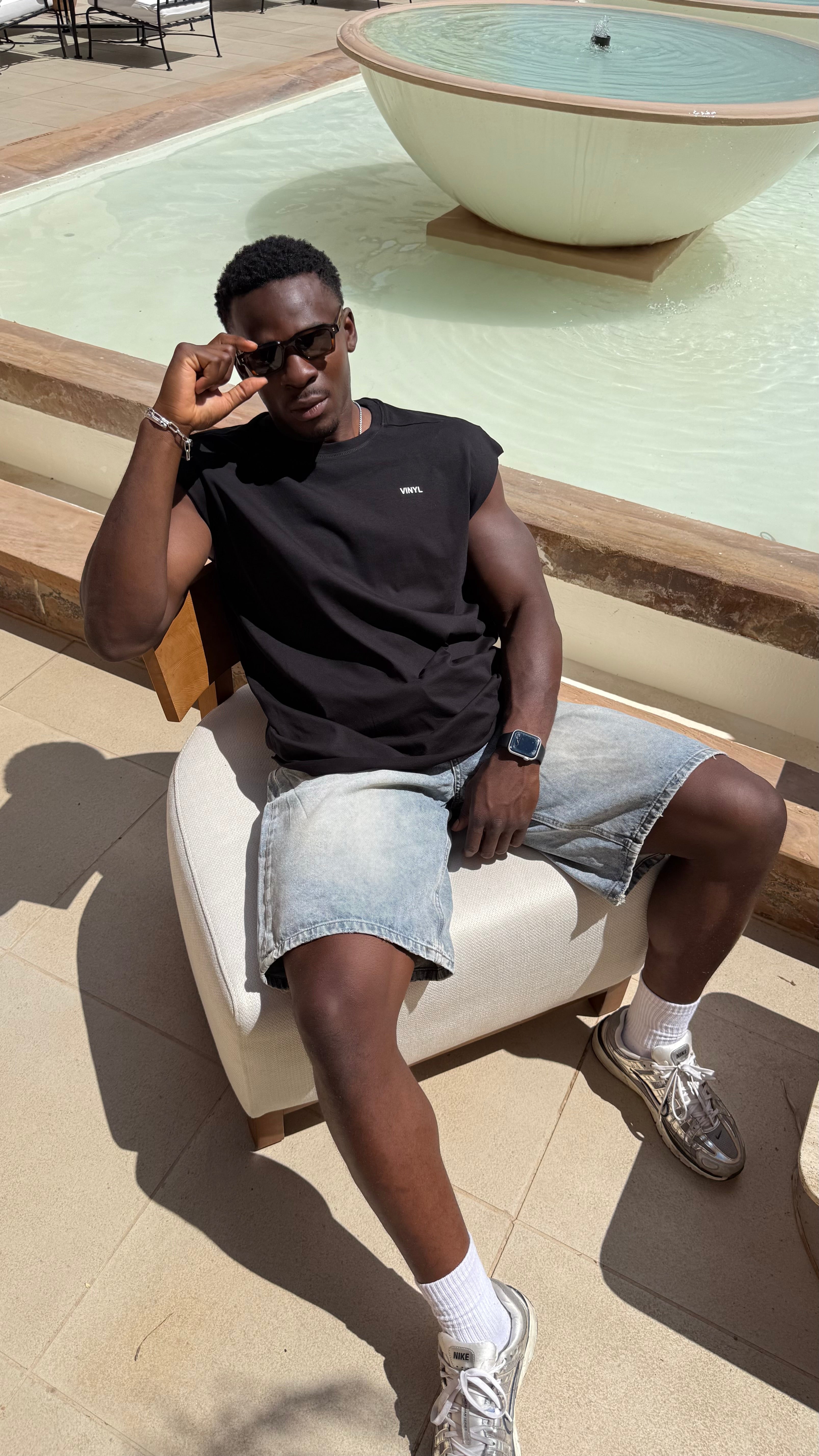 Vinyl sleeveless tee with logo black cotton oversized - vinyl sleeveless tee