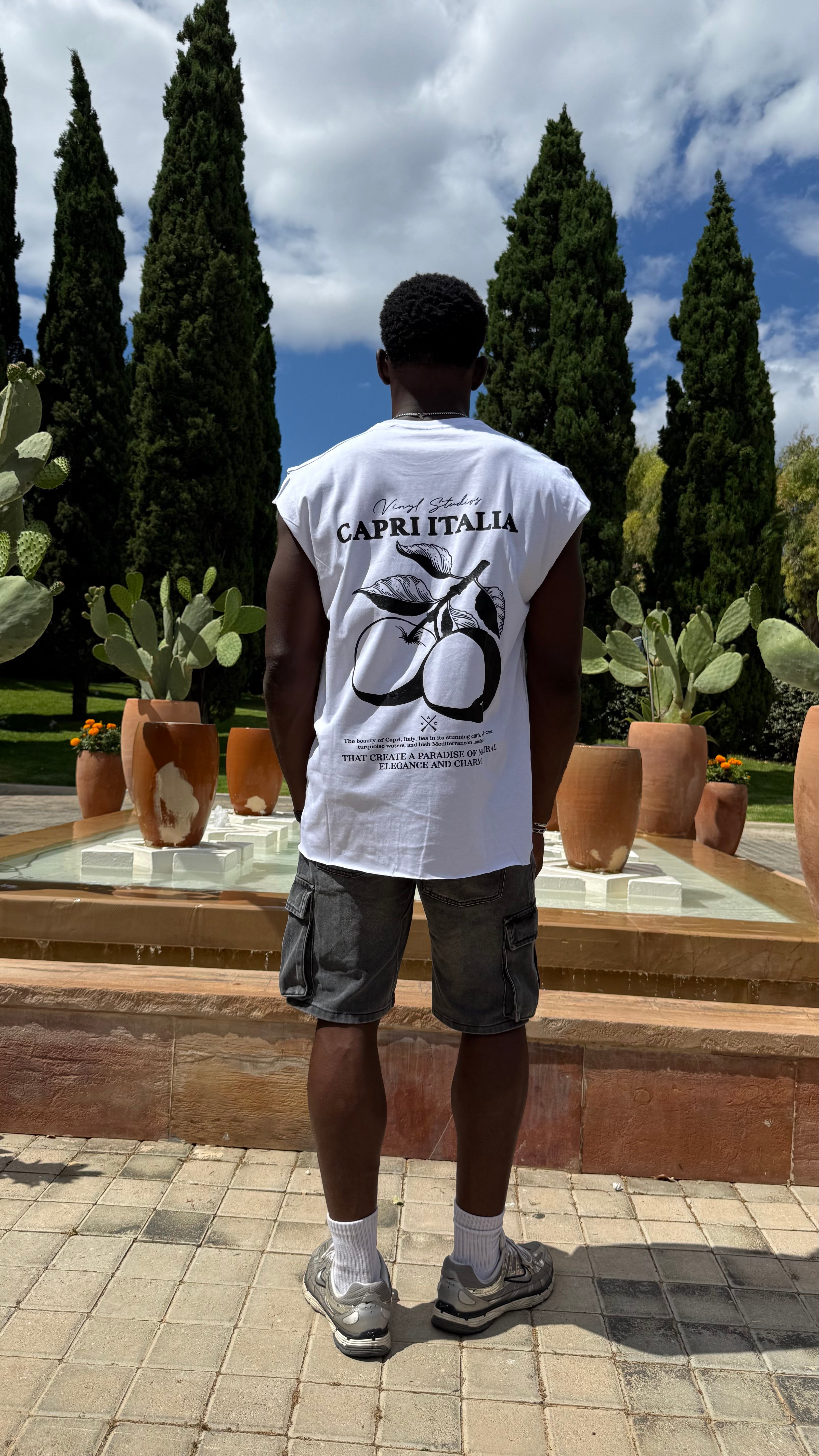Vinyl sleeveless tee with logo white cotton oversized - vinyl sleeveless tee capri italia