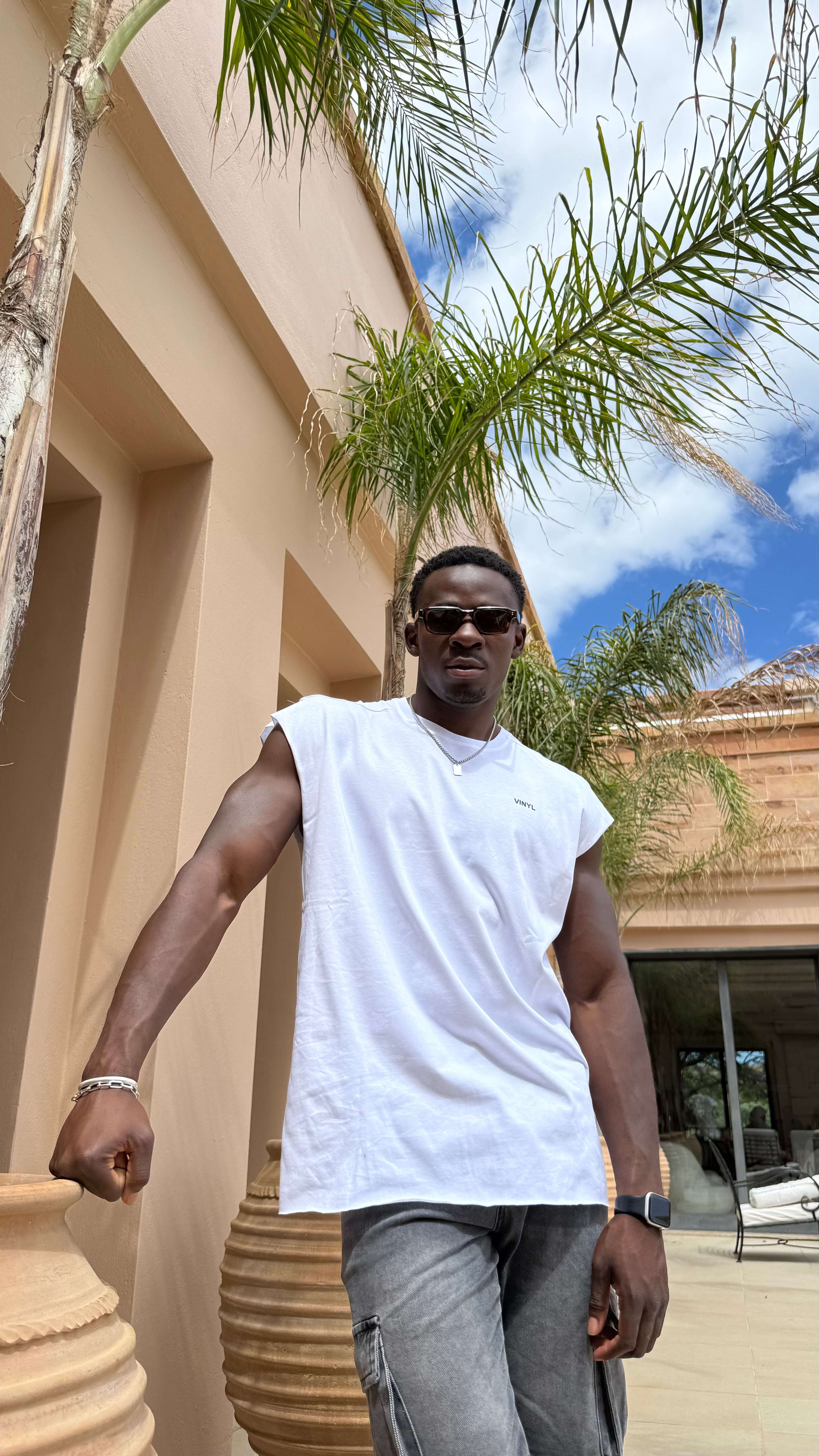 Vinyl sleeveless tee monte carlo white - oversized
