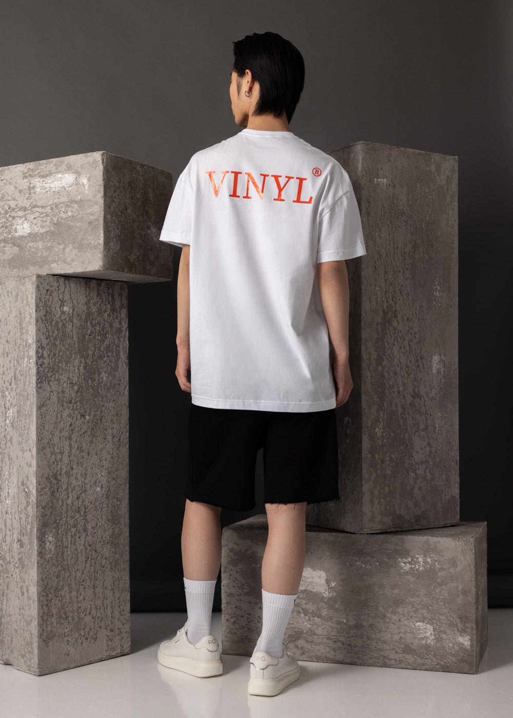 Vinyl μπλουζα με τυπωμα λευκη cotton oversized - authentically you t-shirt