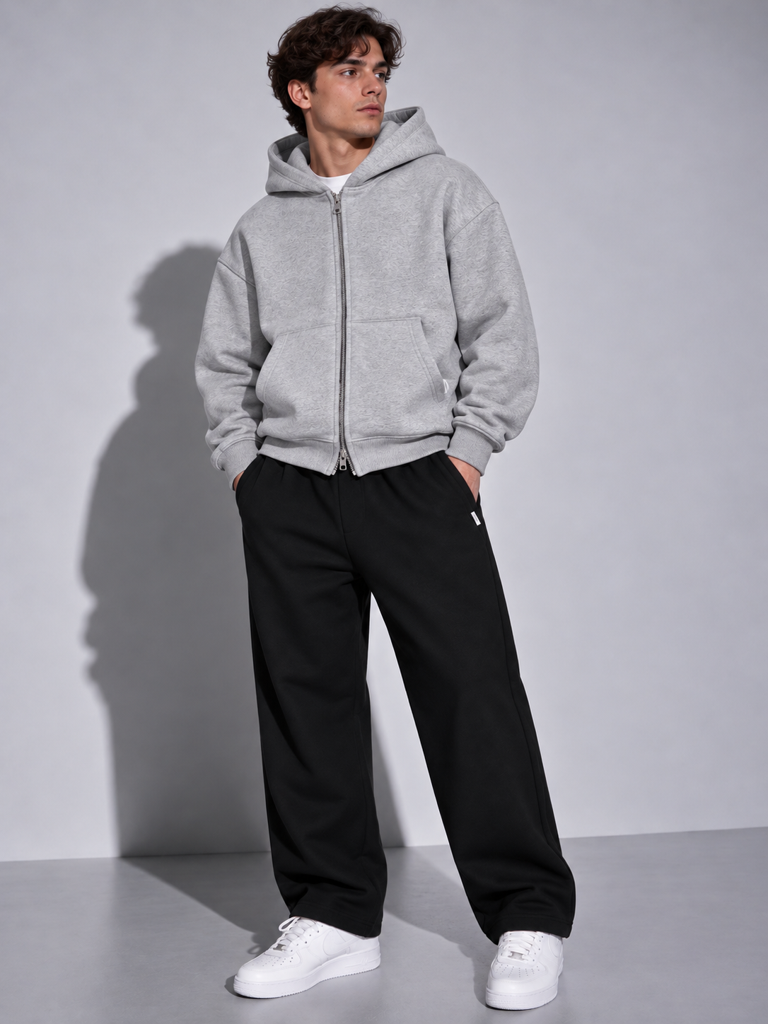 Urban zipped hoodie dark grey melange