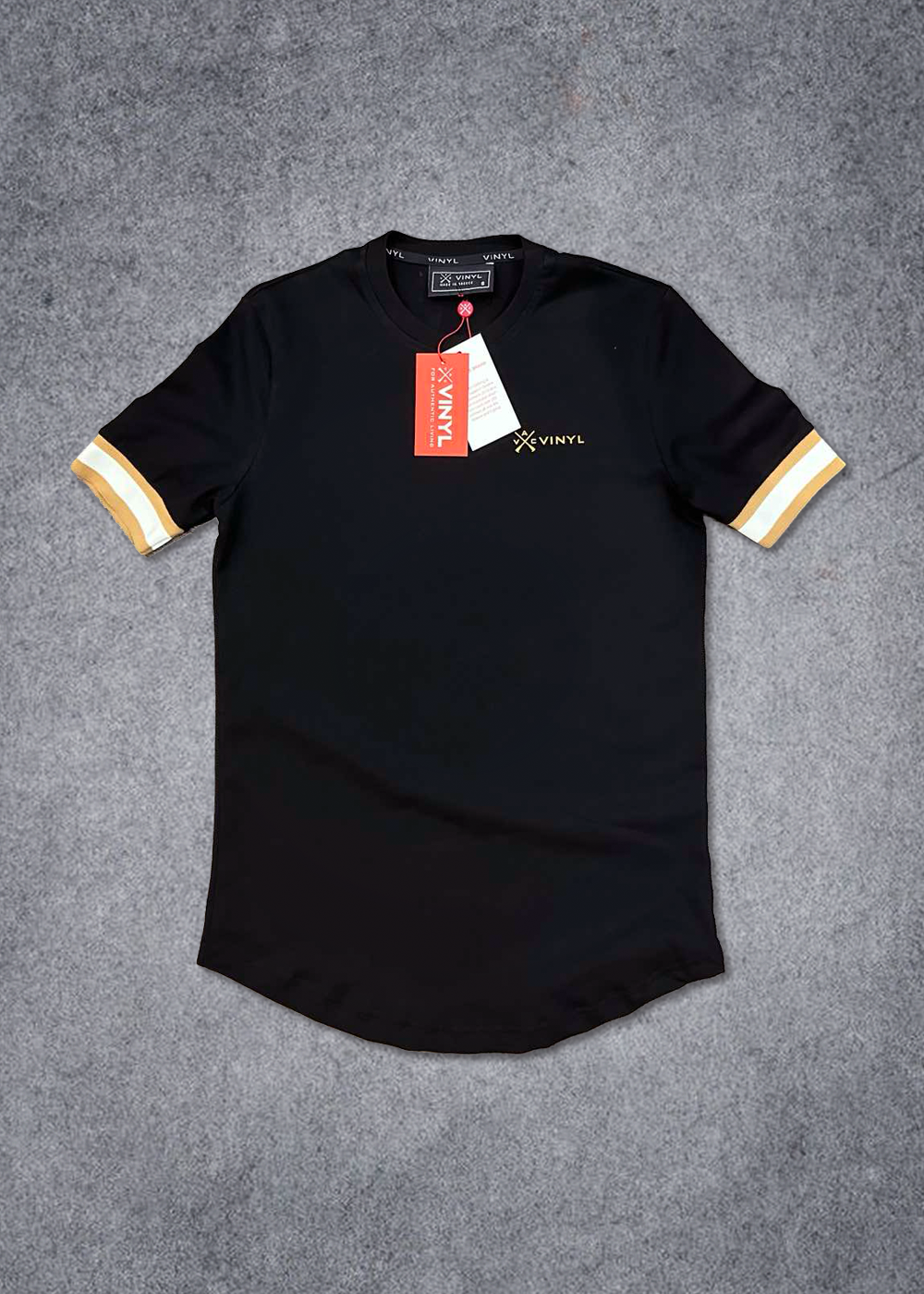 Vinyl μπλουζα με λαστιχο μαυρη cotton long line regular fit - t-shirt with gold elastic cuff