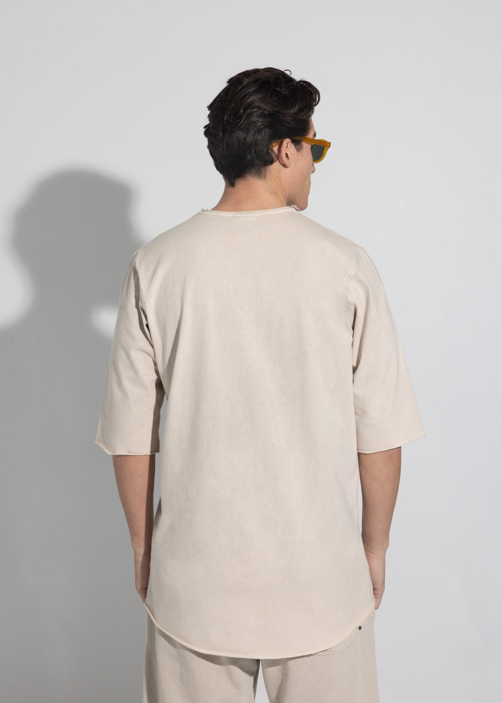Vinyl shirt with embroidery beige cotton oversized - premium washed tee
