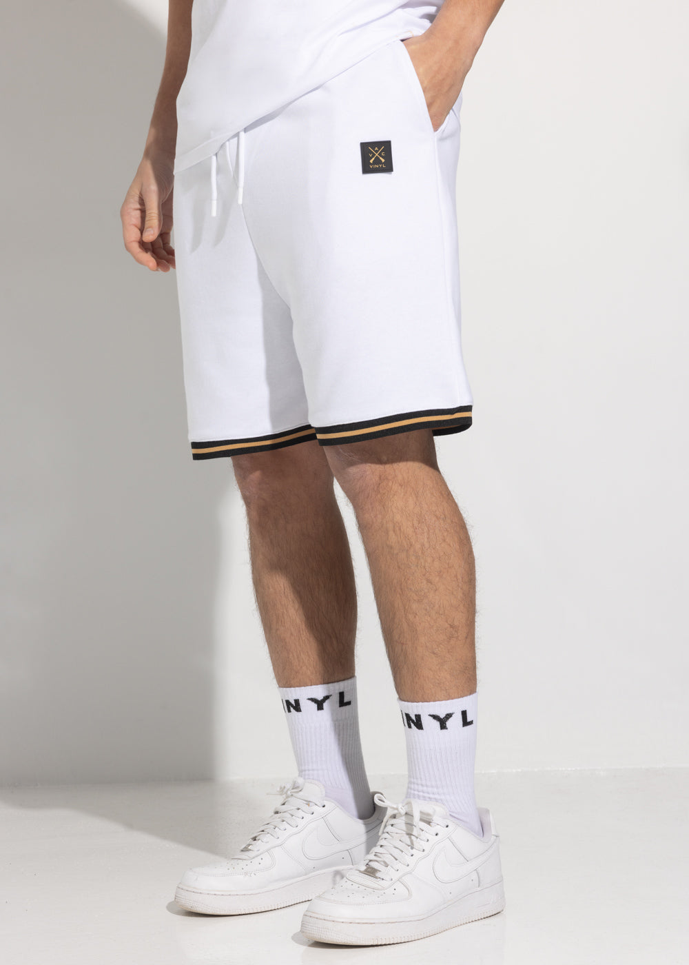 Vinyl βερμουδα με λαστιχο λευκη cotton regular fit - striped ends shorts