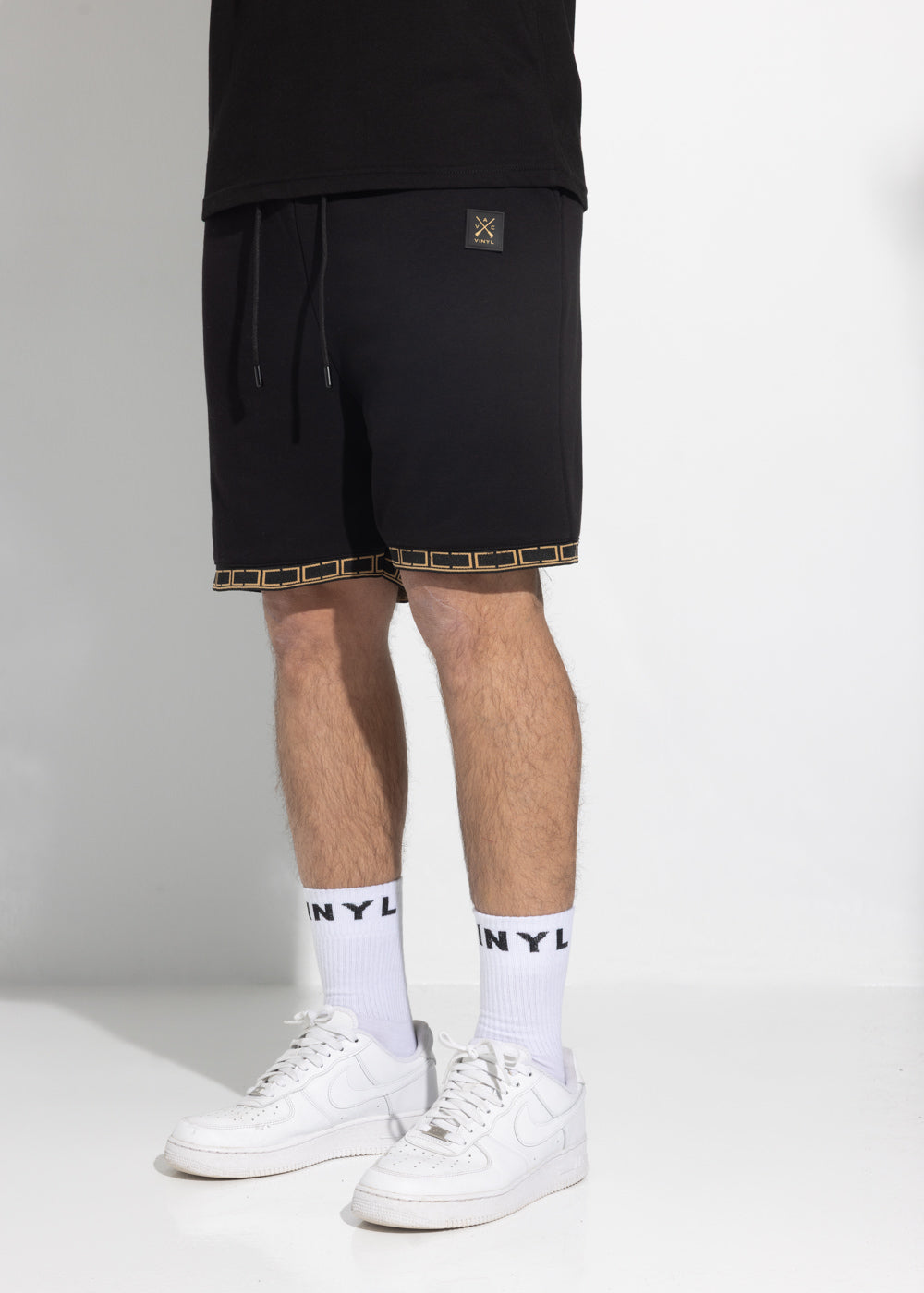 Vinyl βερμουδα με λαστιχο μαυρη cotton regular fit - linear ends shorts