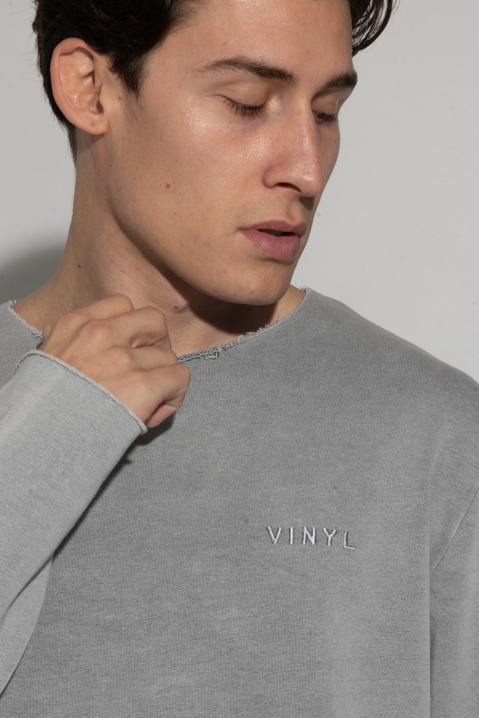 Vinyl μπλουζα γκρι με κεντημα cotton χωρις χνουδι oversized - premium washed sweatshirt