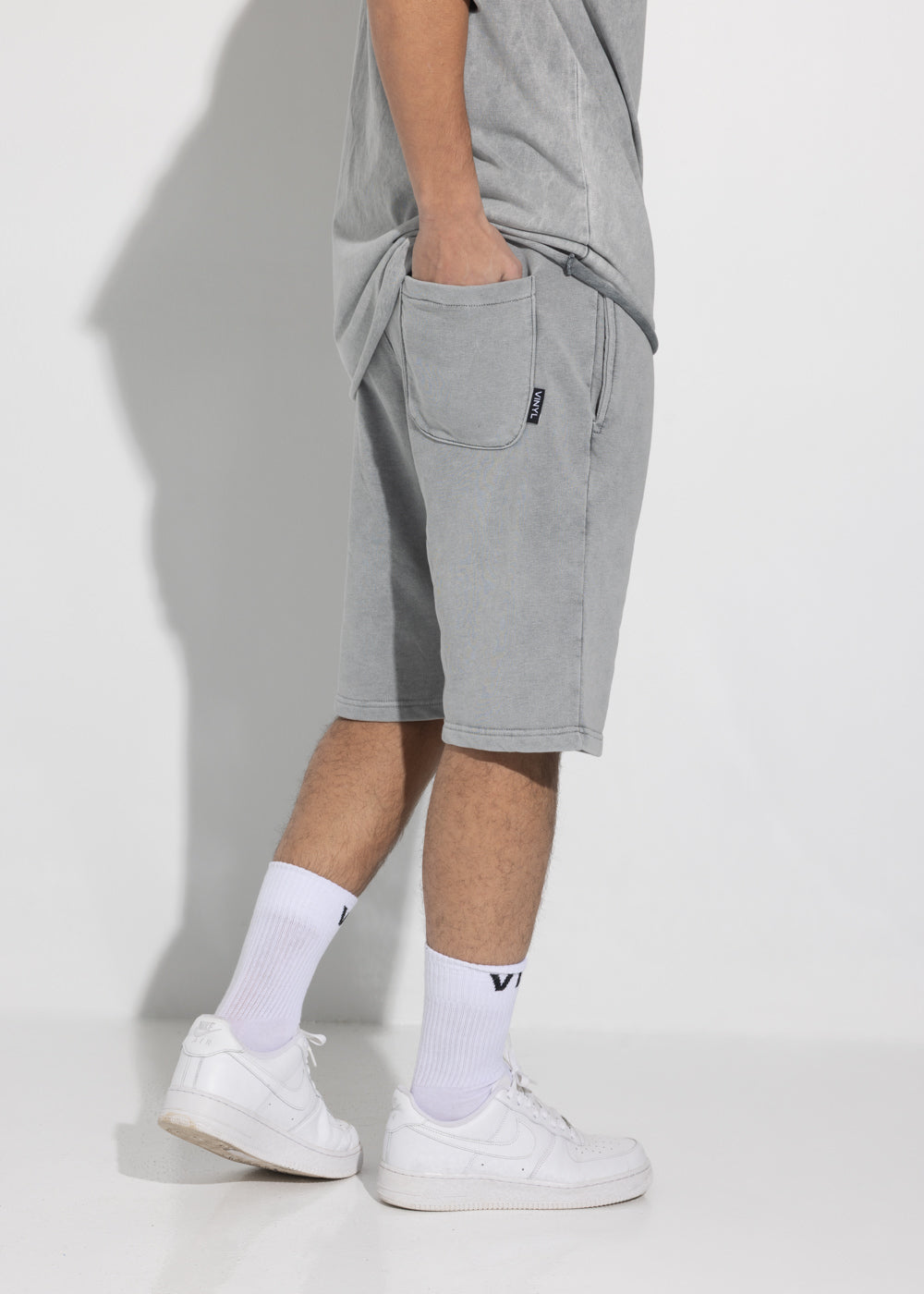 Vinyl βερμουδα με κεντημα γκρι cotton regular fit - premium washed shorts