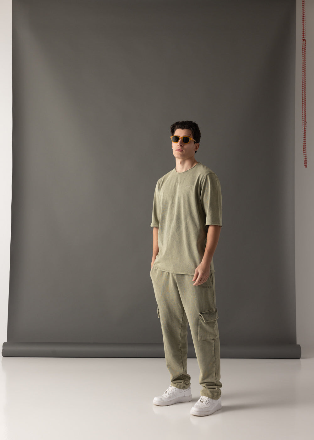 Vinyl μπλουζα με κέντημα χακι cotton oversized - premium washed tee