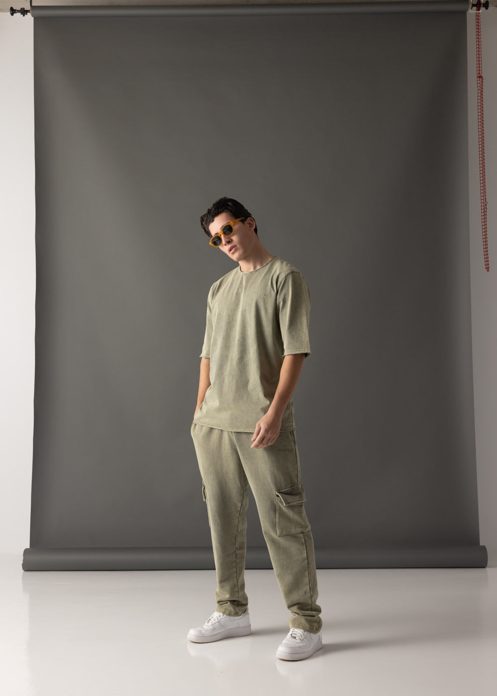 Vinyl μπλουζα με κέντημα χακι cotton oversized - premium washed tee