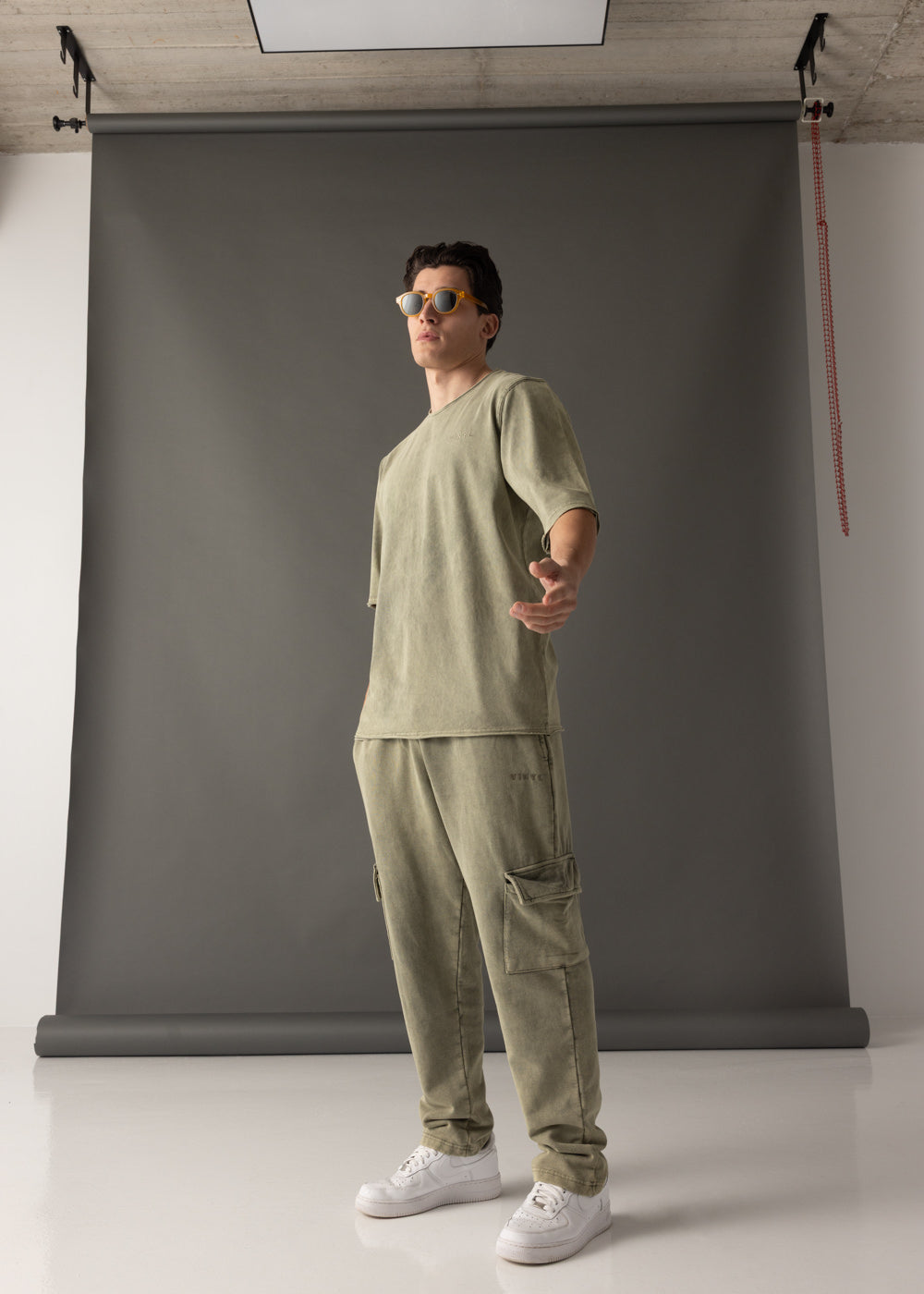 Vinyl μπλουζα με κέντημα χακι cotton oversized - premium washed tee