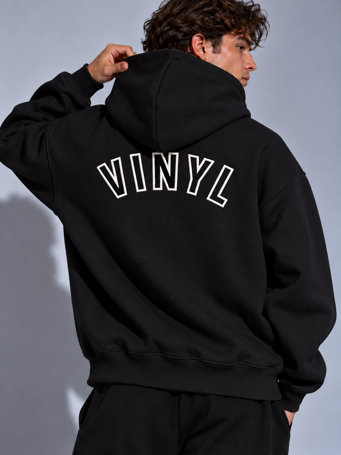 Graphic zipped hoodie black