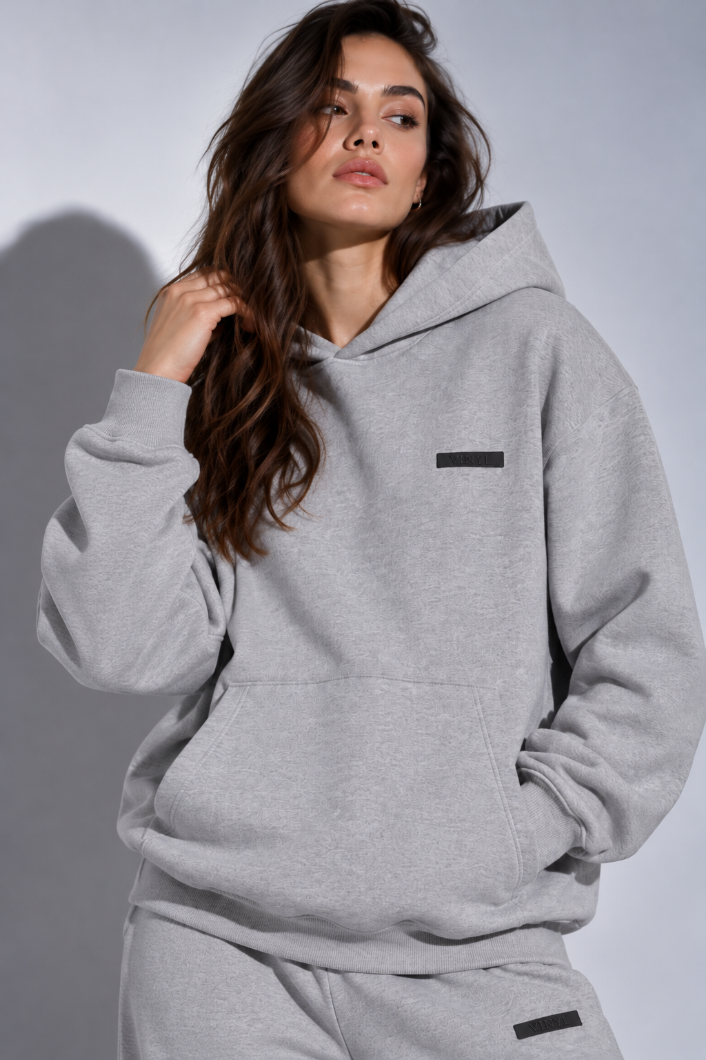 Modern basic hoodie grey melange woman