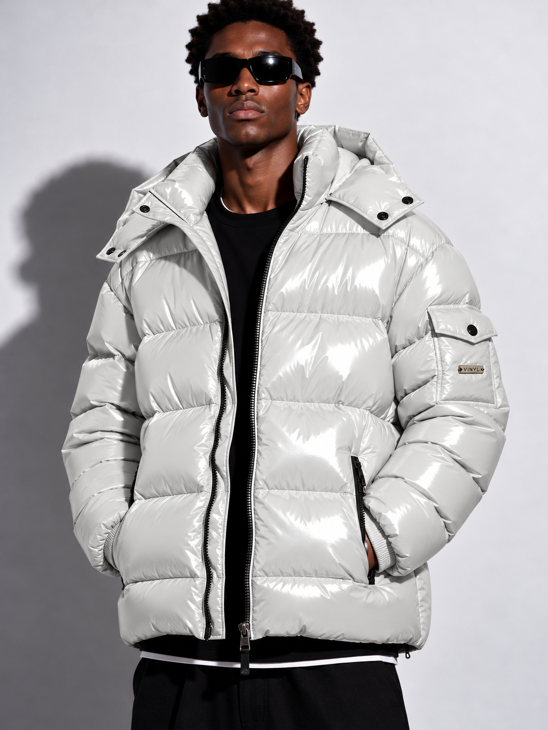 Glossy puffer jacket white