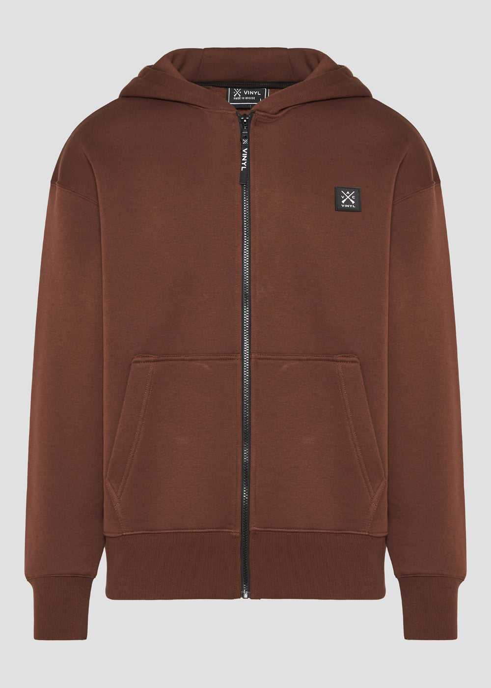Vinyl ζακετα καφε με ριπ τελειωμα cotton oversized - off duty zip hoodie