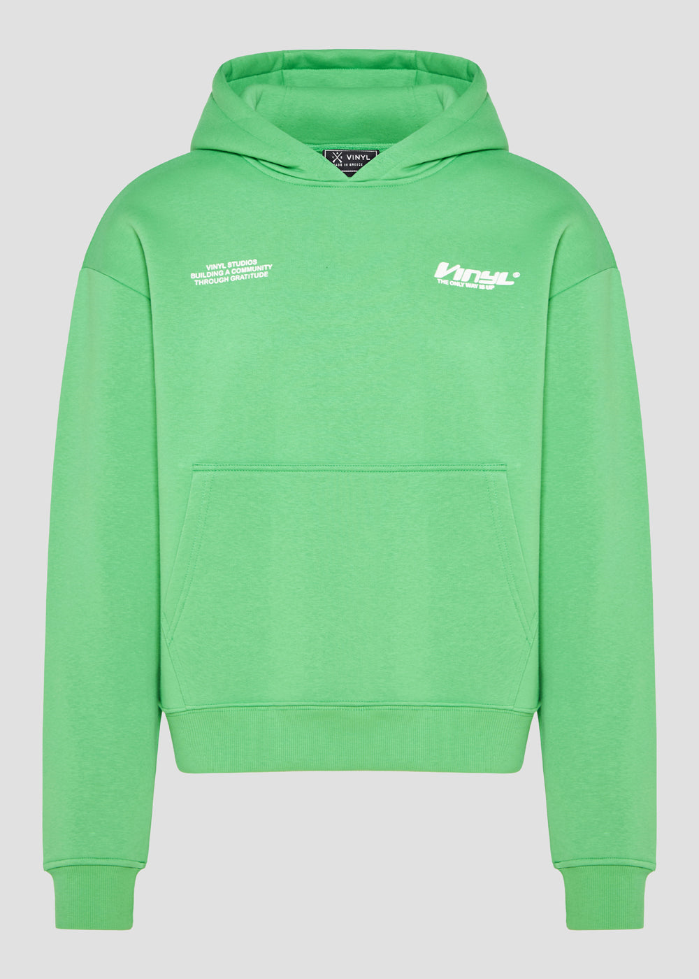 Vinyl φουτερ πρασινο με τυπωμα cotton oversized - studios v beat hoodie