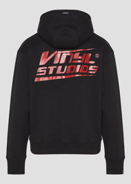 Vinyl φουτερ μαυρο με τυπωμα cotton oversized - studios v beat hoodie