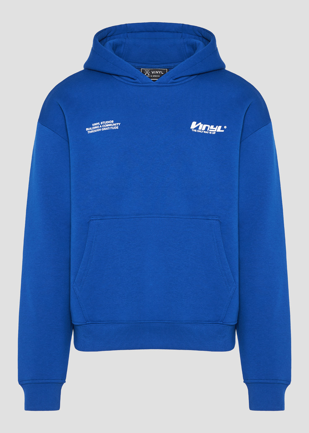Vinyl φουτερ μπλε με τυπωμα cotton oversized - studios v beat hoodie