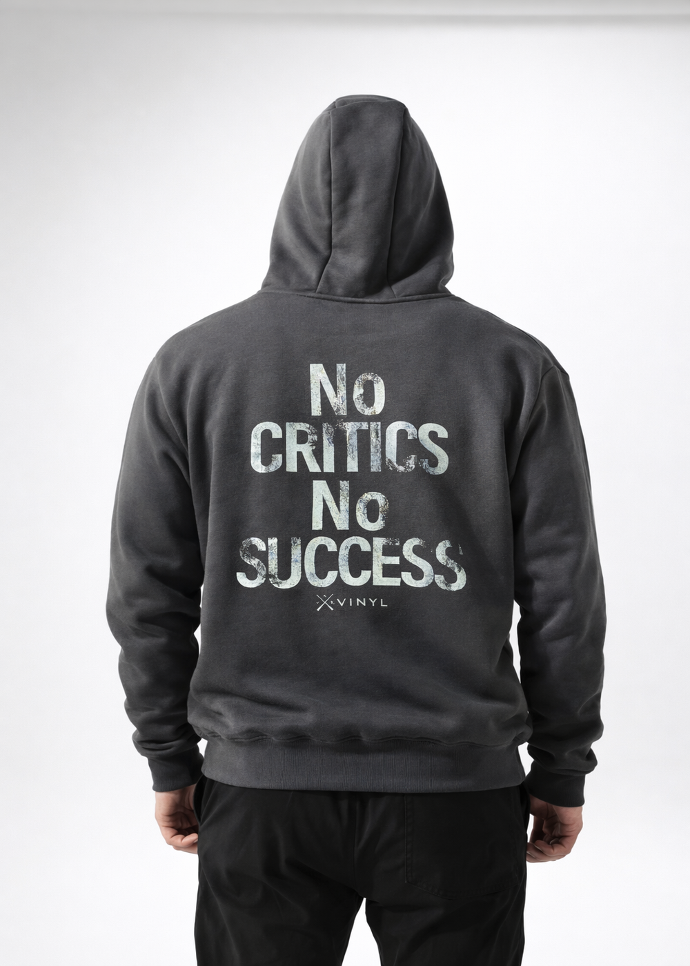 Vinyl φουτερ γκρι με τυπωμα cotton oversized - no critics hoodie
