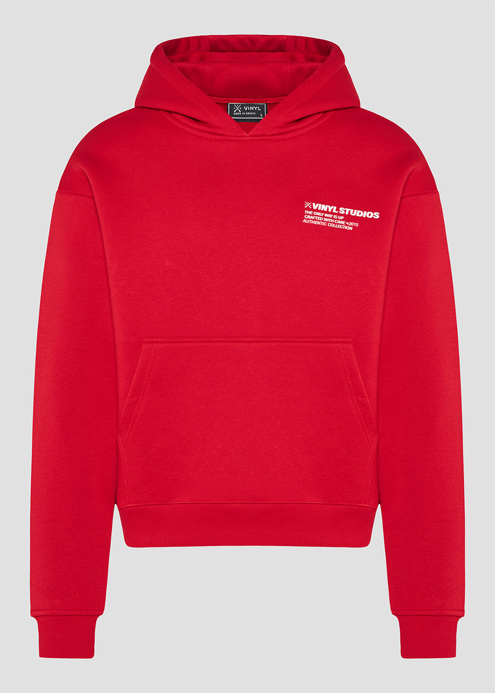 Vinyl φουτερ κοκκινο με τυπωμα cotton oversized - studios v legacy hoodie