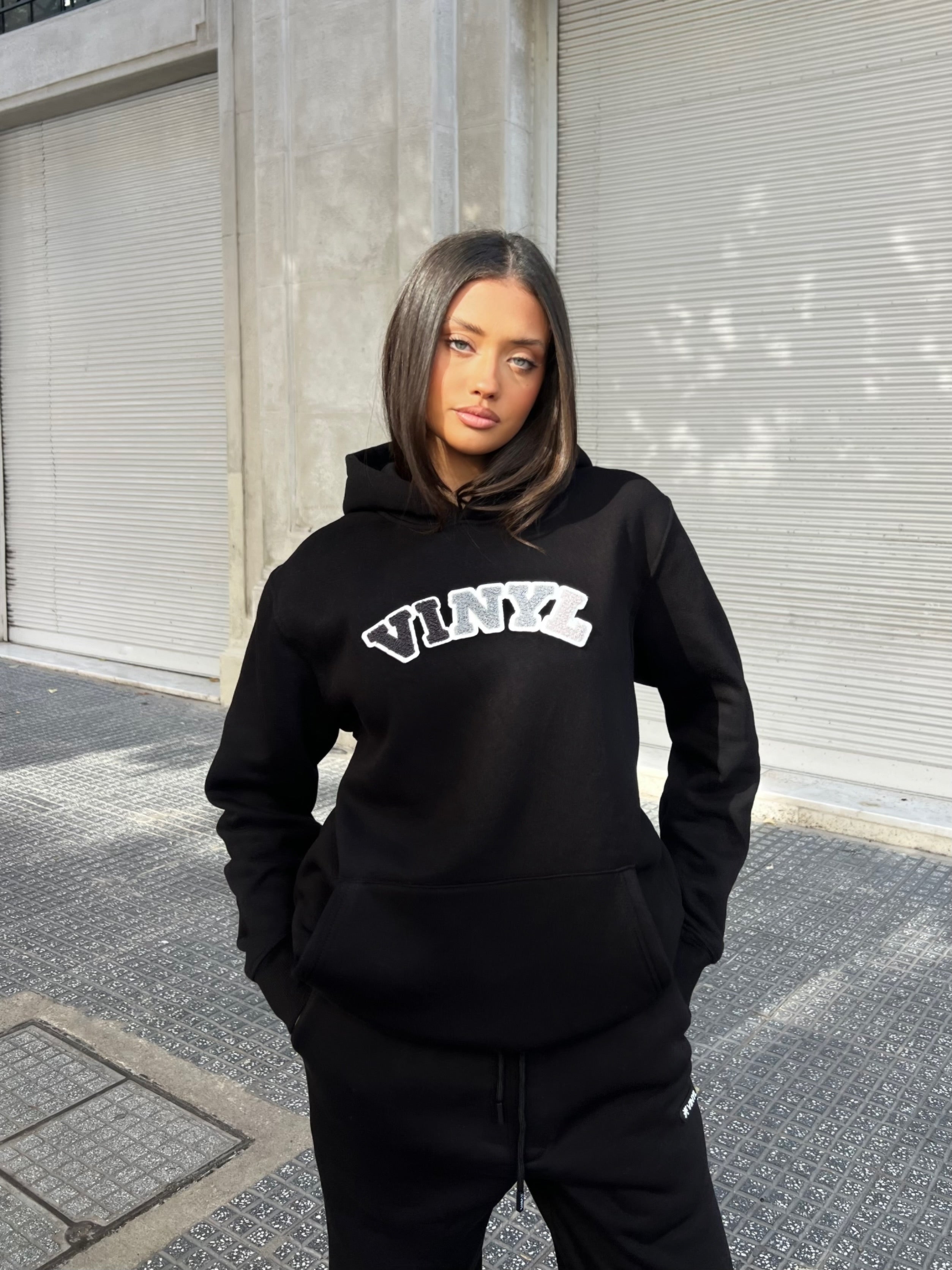 Vinyl φουτερ μαυρο με patch cotton regular fit - puff logo hoodie