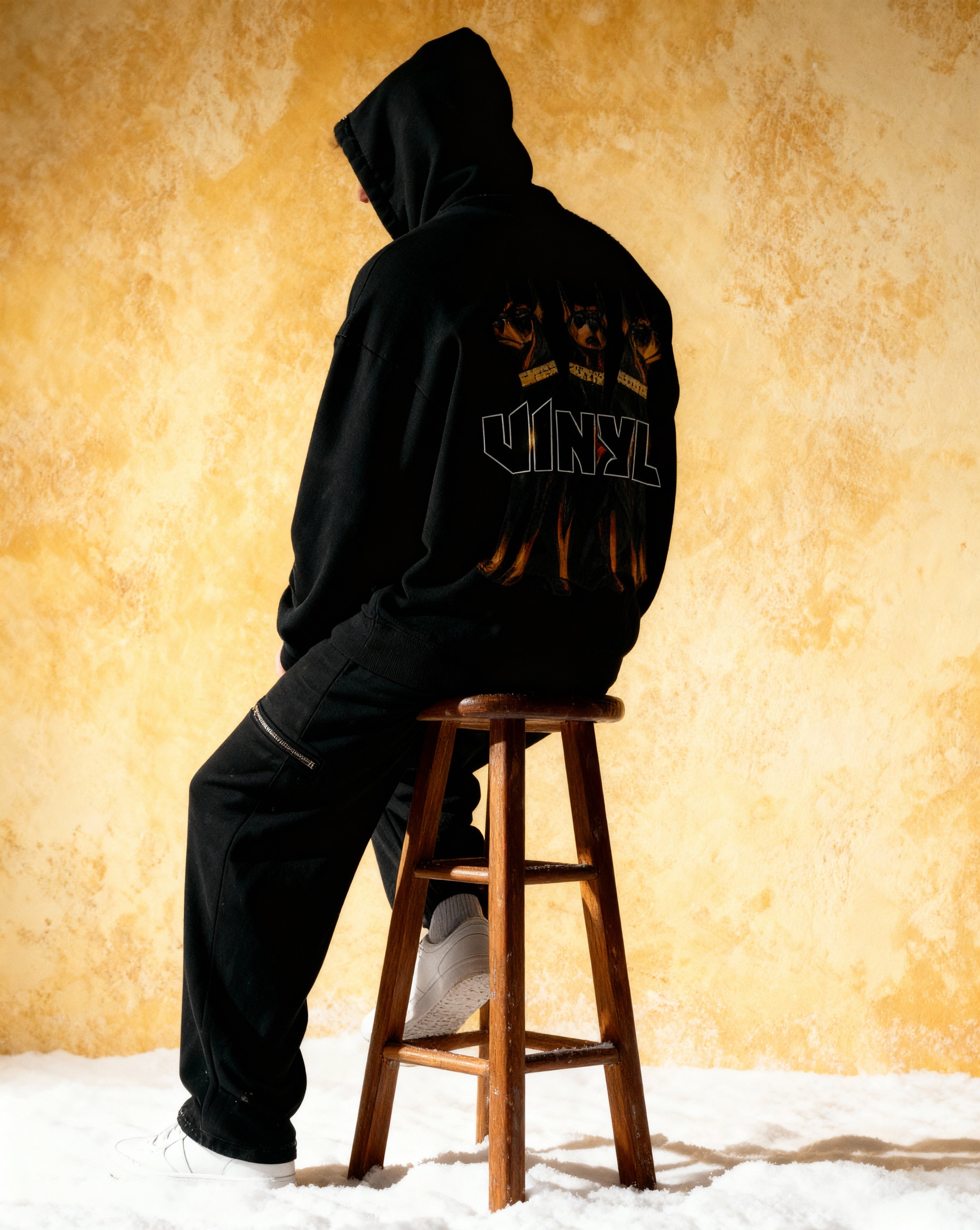 Vinyl φουτερ μαυρο με τυπωμα cotton oversized - dogs gang hoodie