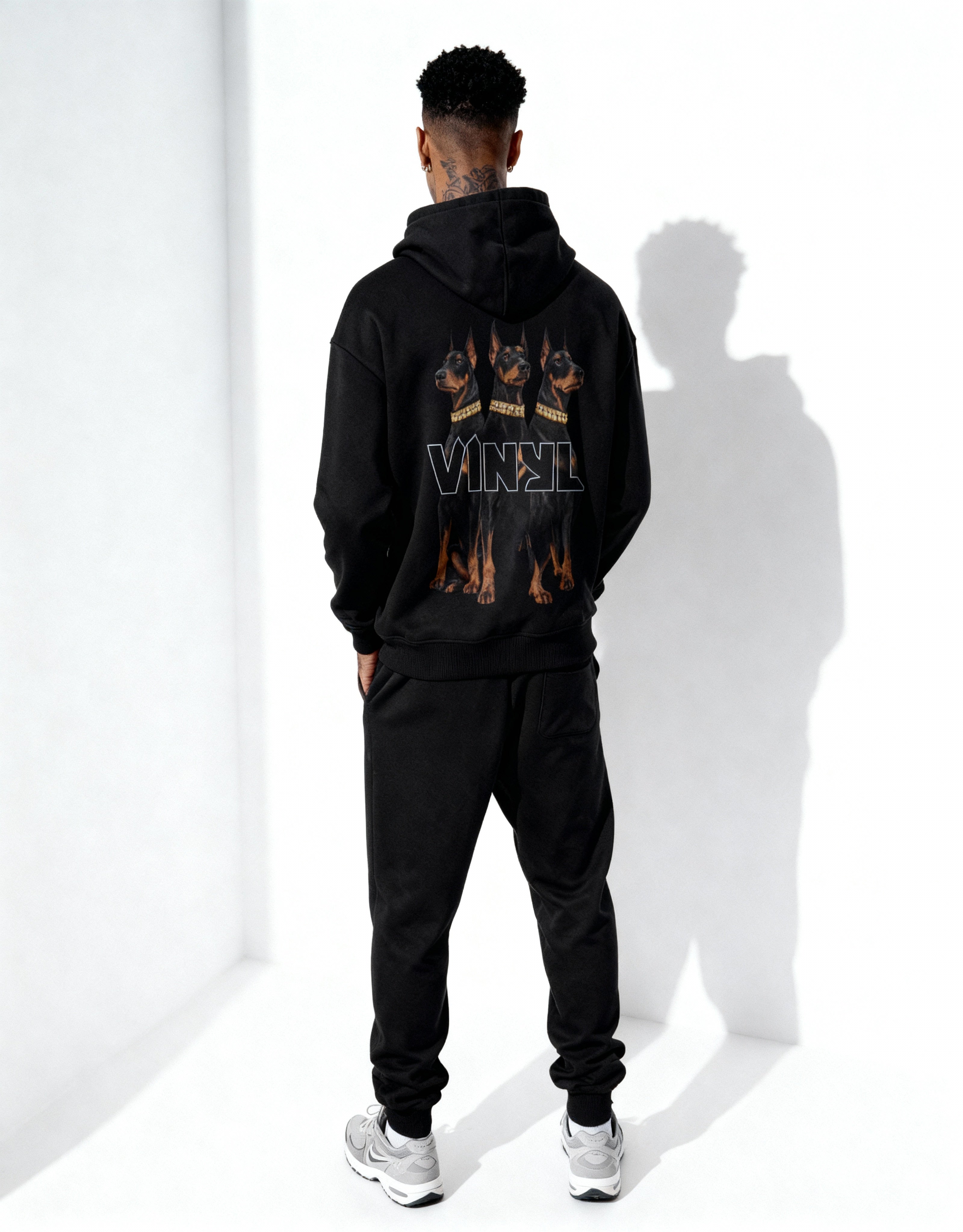 Vinyl φουτερ μαυρο με τυπωμα cotton oversized - dogs gang hoodie