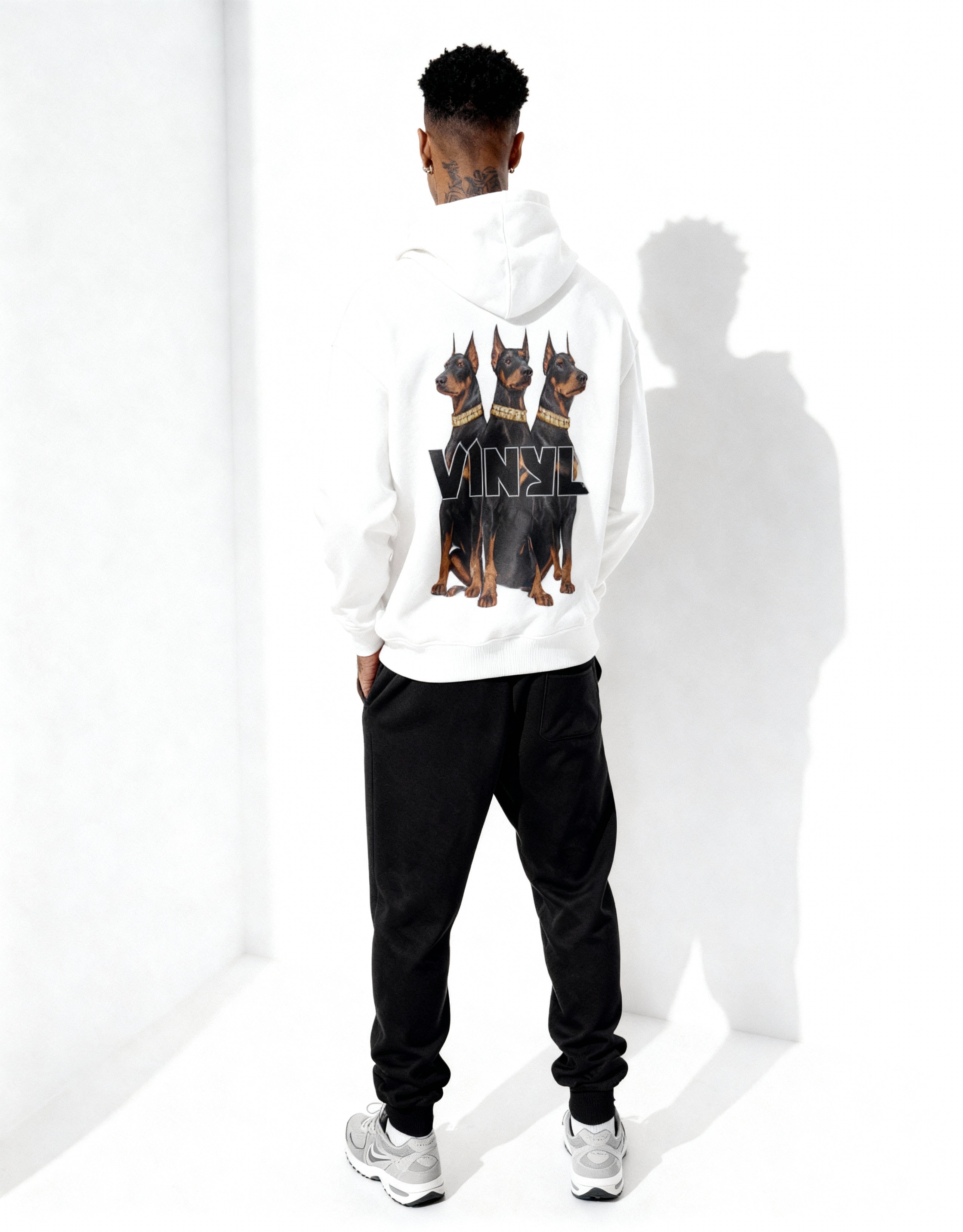 Vinyl φουτερ λευκο με τυπωμα cotton oversized - dogs gang hoodie