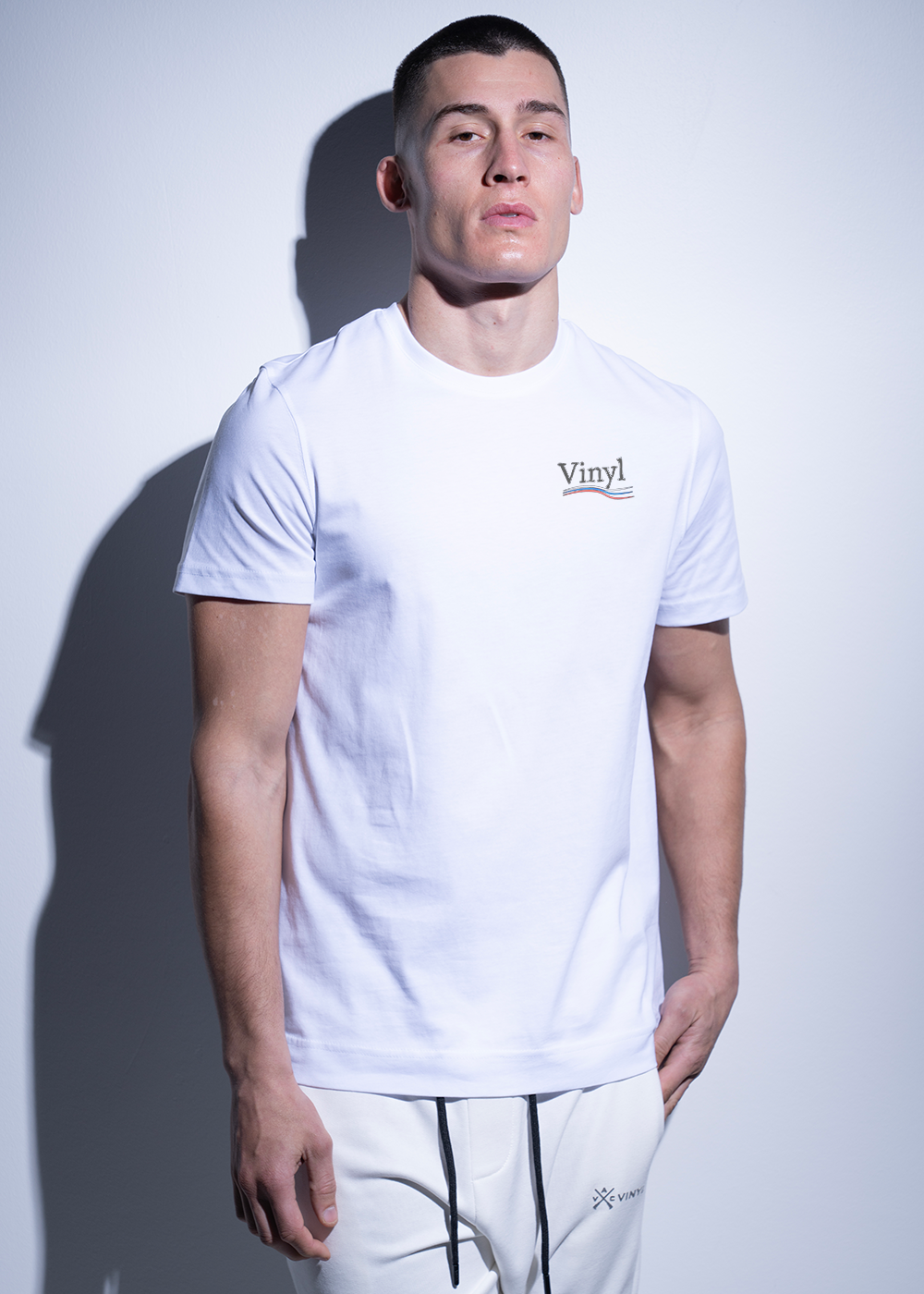 Vinyl μπλουζα με τυπωμα λευκη cotton regular fit - linewave t-shirt