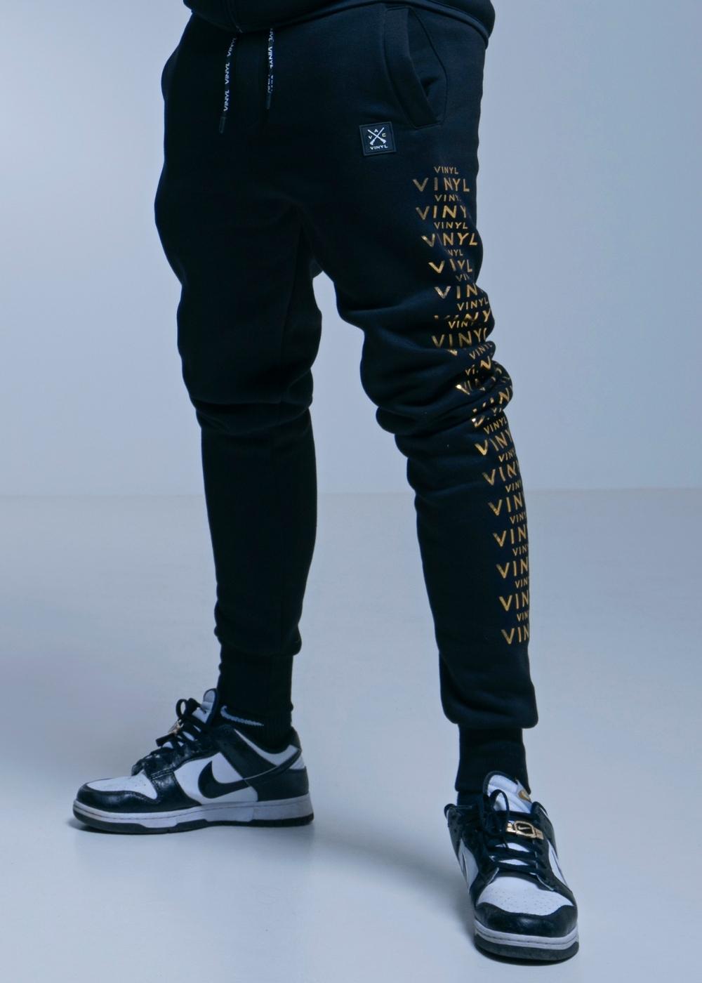 VINYL Printed Tracksuit Black - Pants with Logo Sleeves