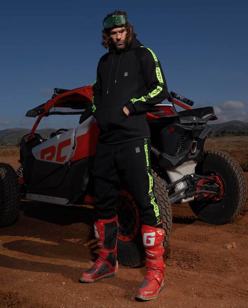 Vinyl jumpsuit with ruffles, black cotton regular fit, men's