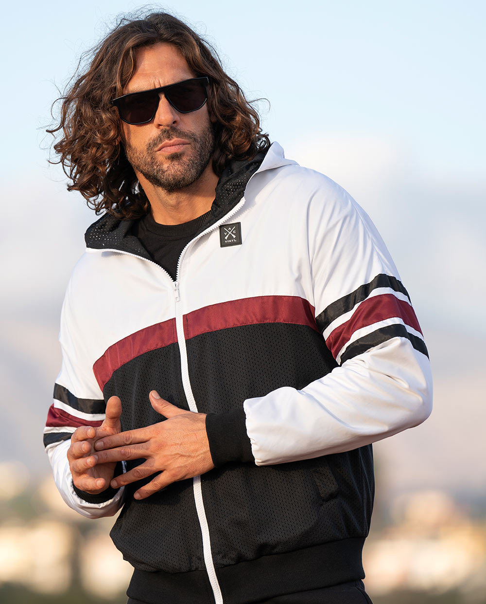 Vinyl bomber jacket white-black polyester regular fit men's