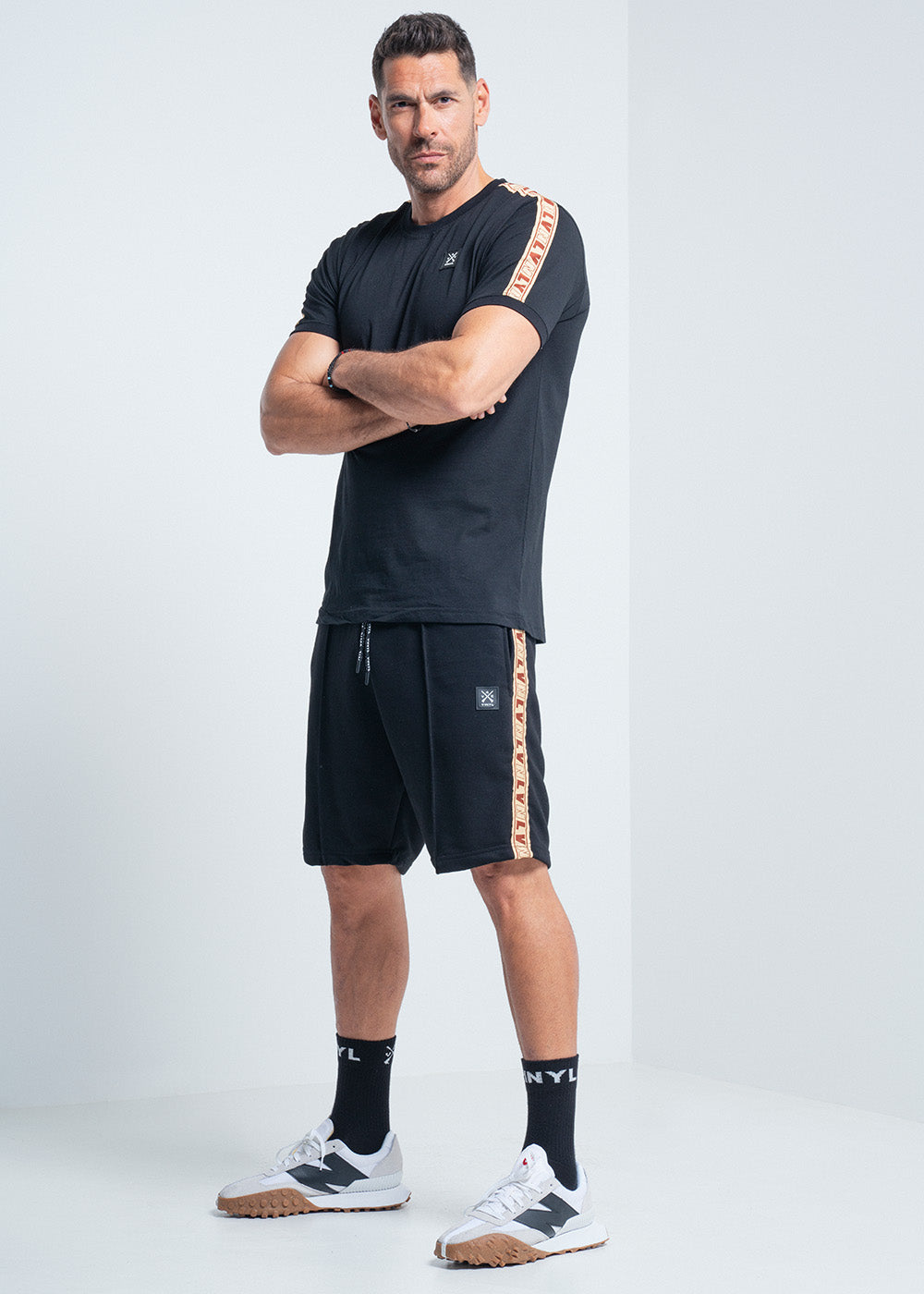 Vinyl μπλουζα με τρεσα μαυρη cotton regular fit ανδρικη