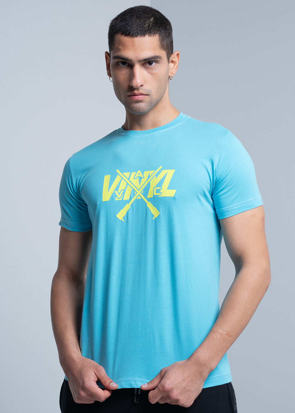 Vinyl μπλουζα γαλαζια cotton regular fit ανδρικη