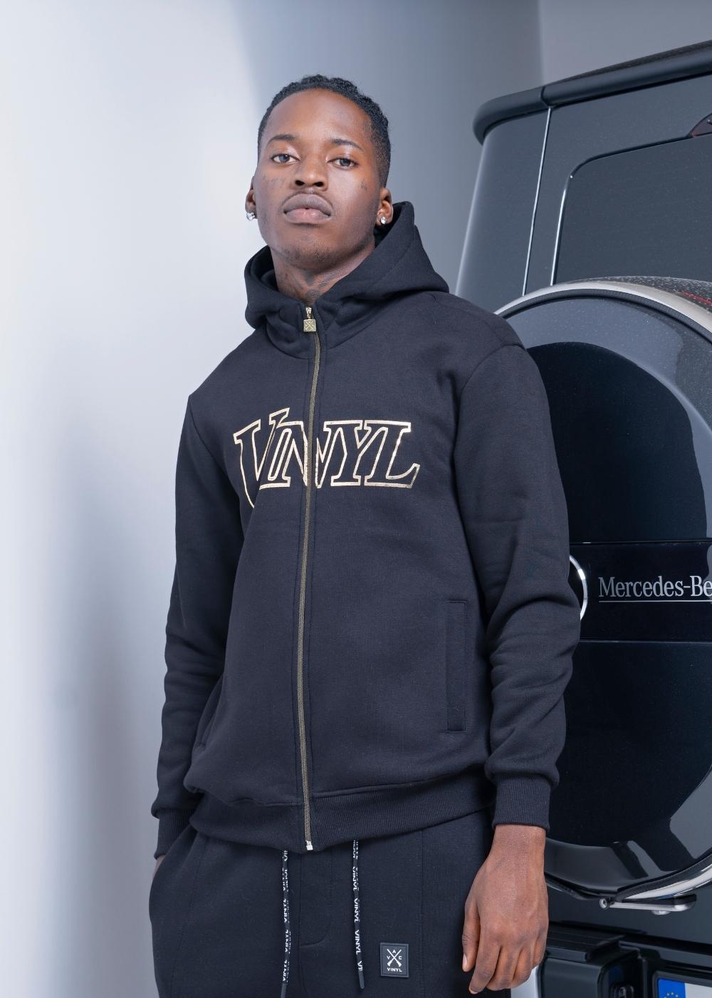 Vinyl ζακετα μαυρη με τυπωμα cotton regular fit ανδρικη