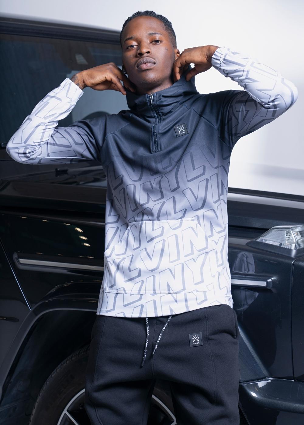 VINYL Φούτερ Lycra Λευκό - All over printed hoodie with half zip