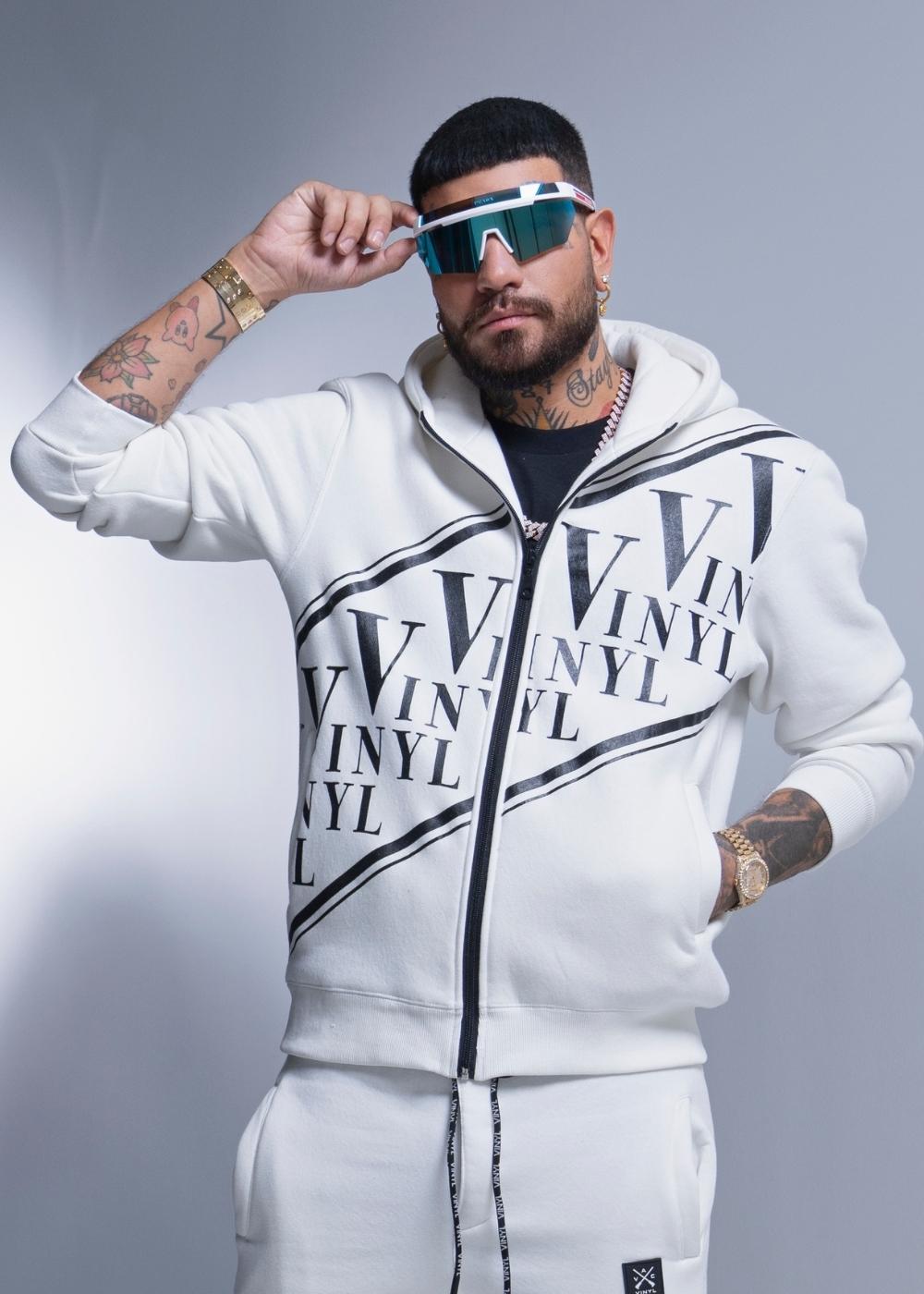 Vinyl ζακετα με τυπωμα λευκη cotton regular fit ανδρικη