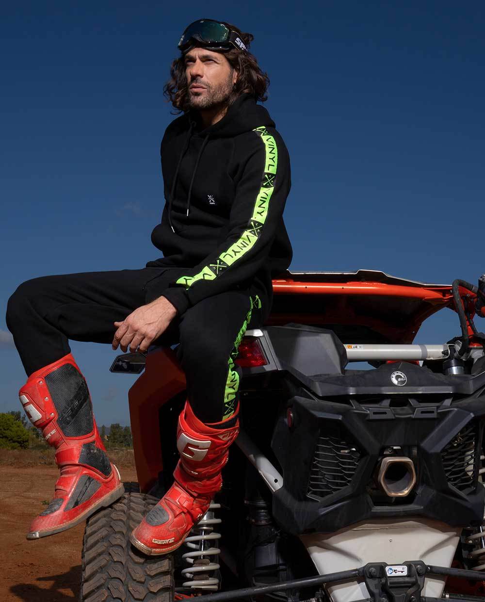 Vinly φουτερ με τρεσα μαυρο cotton regular fit ανδρικο