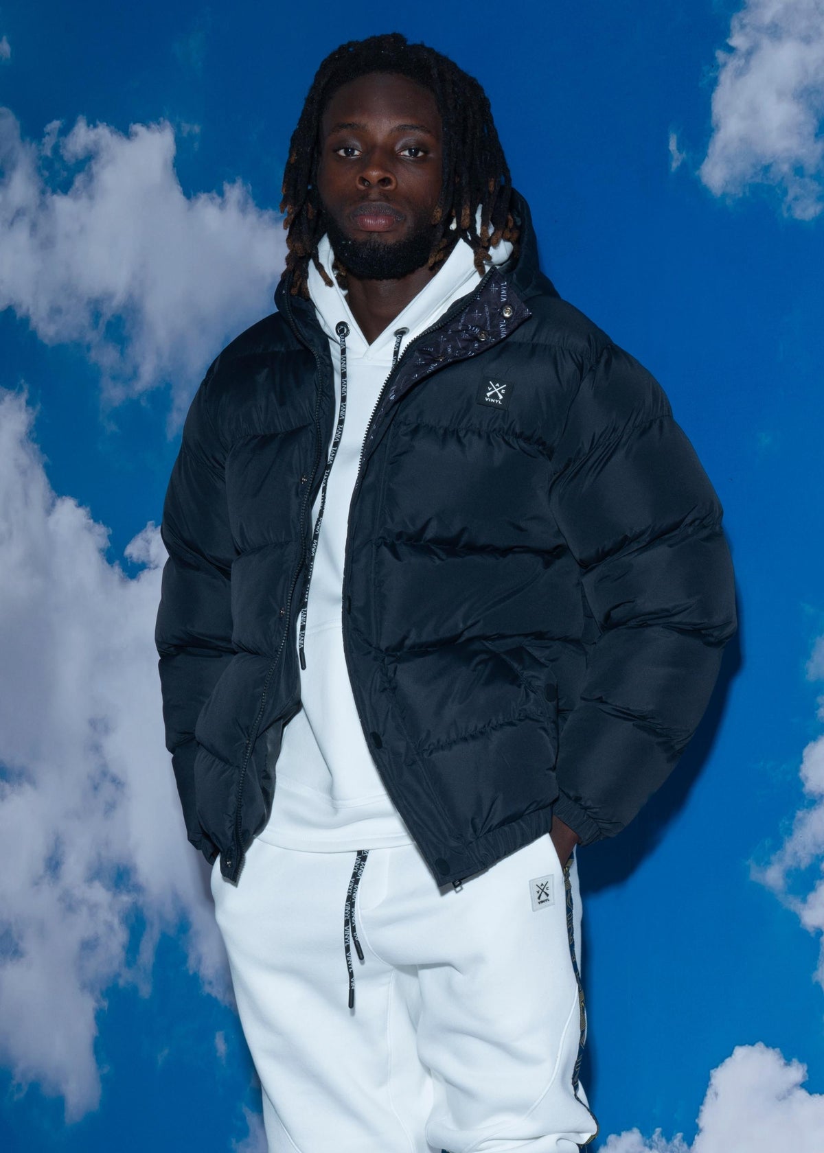 Vinyl puffer jacket black polyester regular fit men's