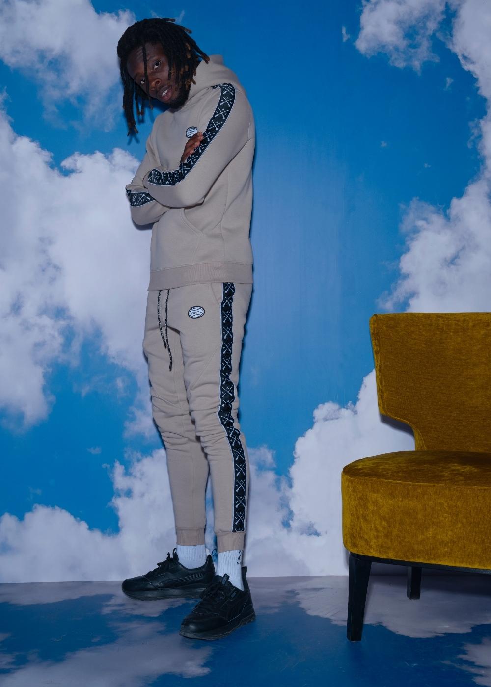 Vinyl φουτερ μπεζ με τρεσα cotton regular fit ανδρικο