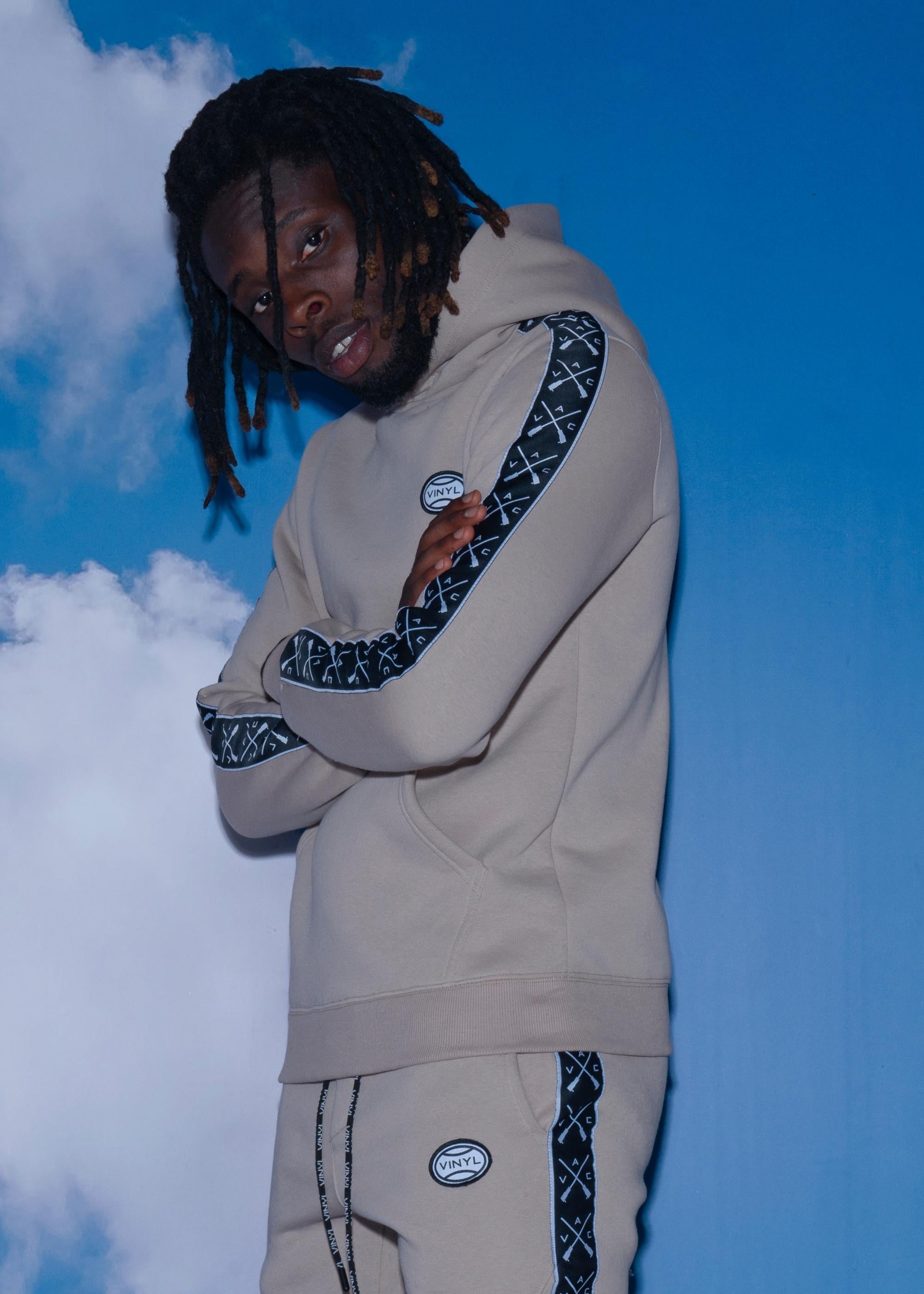 Vinyl φουτερ μπεζ με τρεσα cotton regular fit ανδρικο