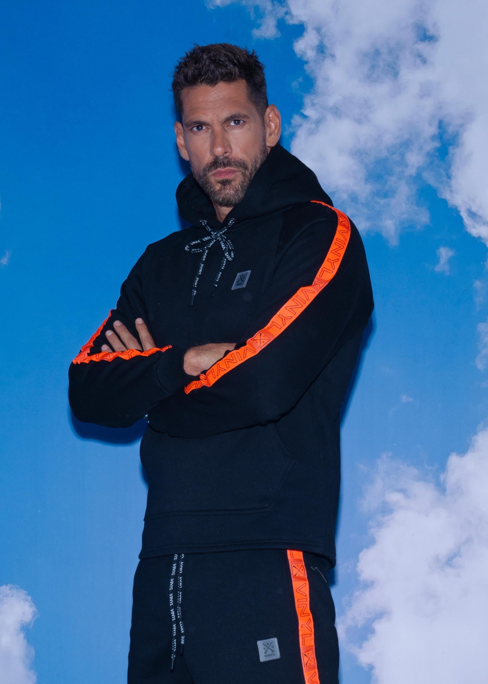 Vinyl φουτερ με τρεσα μαυρο cotton regular fit ανδρικο