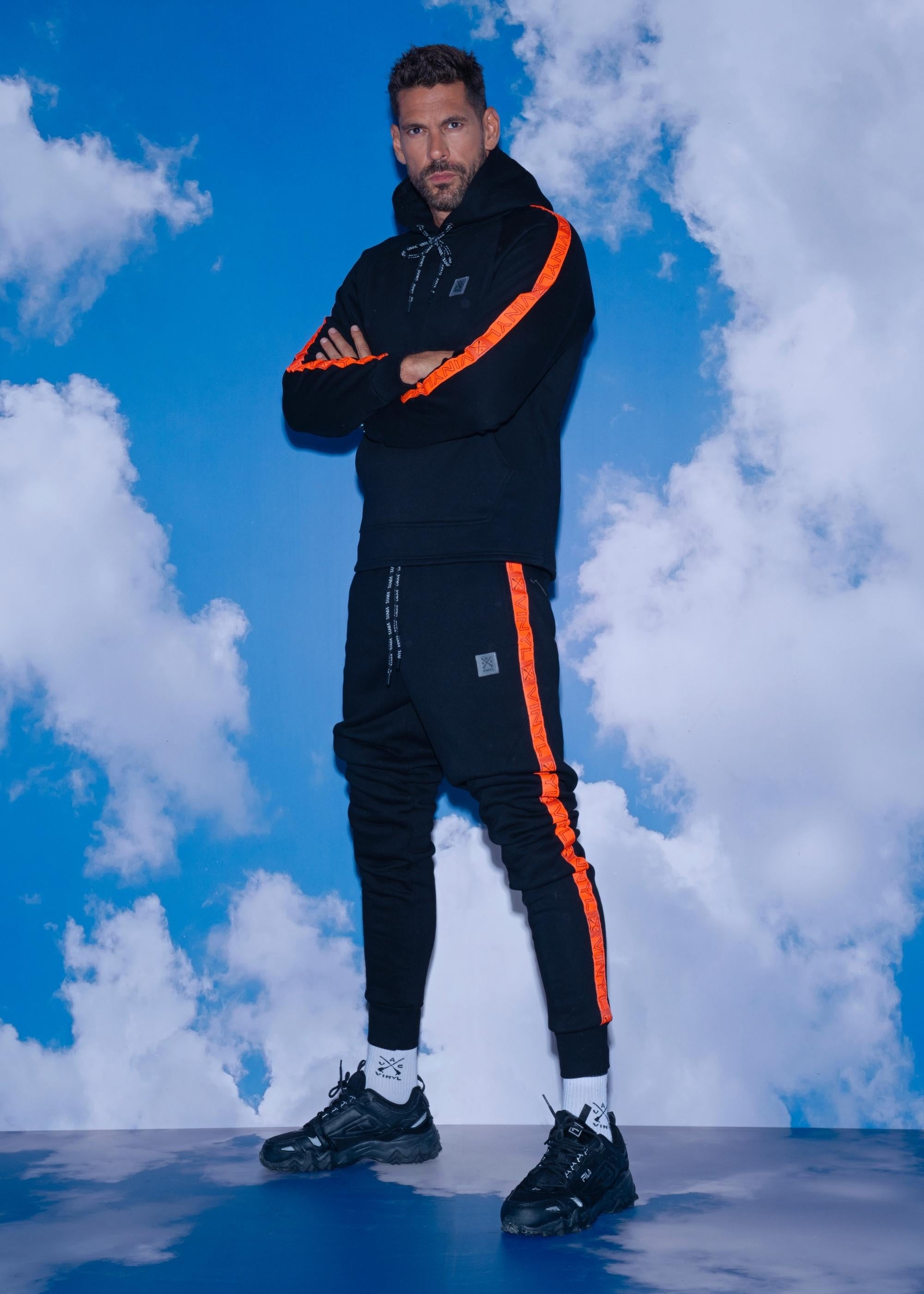 Vinyl φουτερ με τρεσα μαυρο cotton regular fit ανδρικο