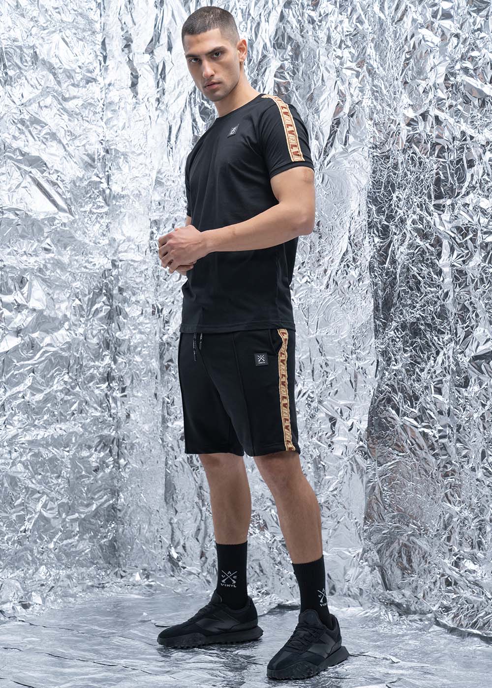 Vinyl μπλουζα με τρεσα μαυρη cotton regular fit ανδρικη