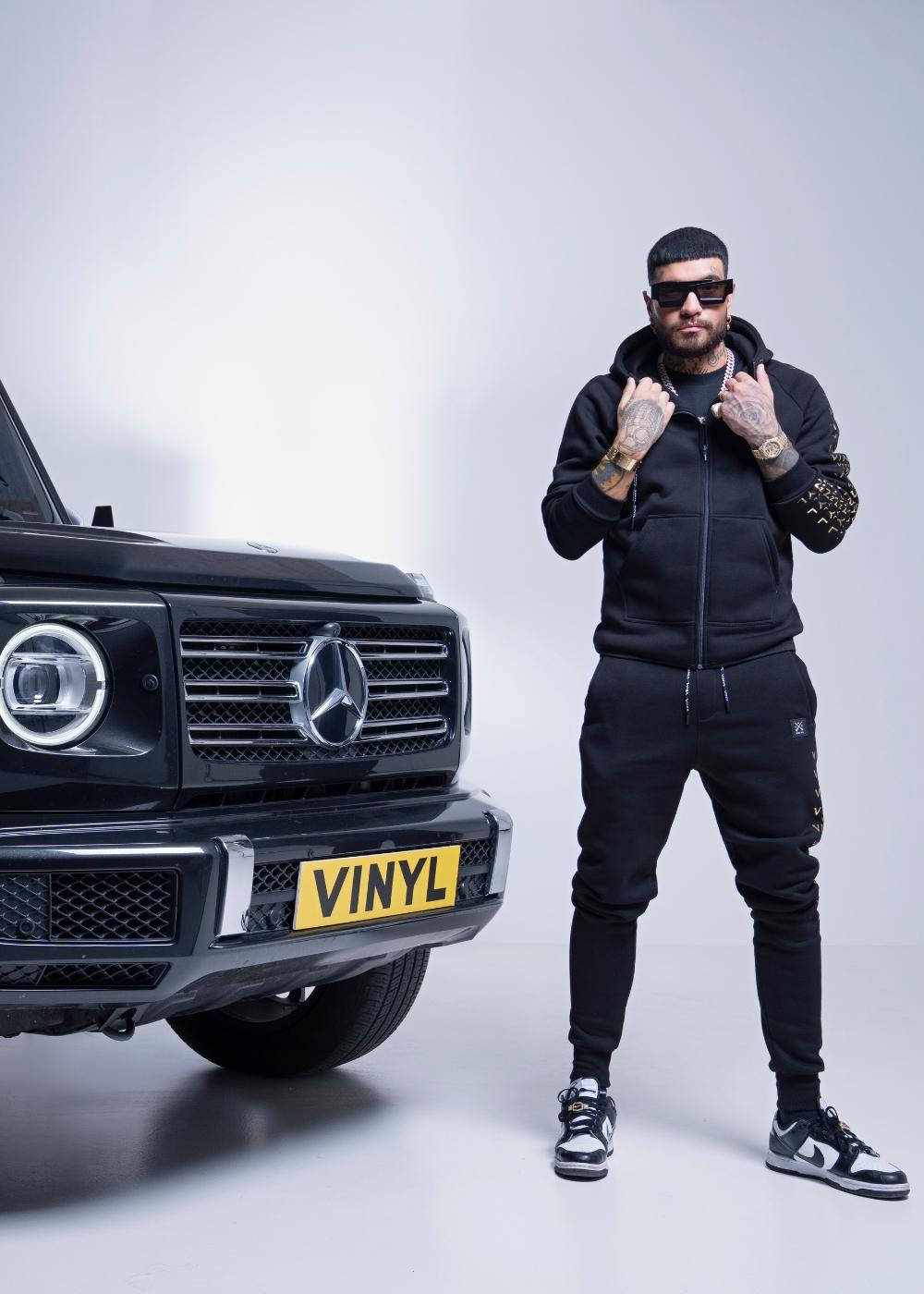 VINYL Printed Tracksuit Black - Pants with Logo Sleeves